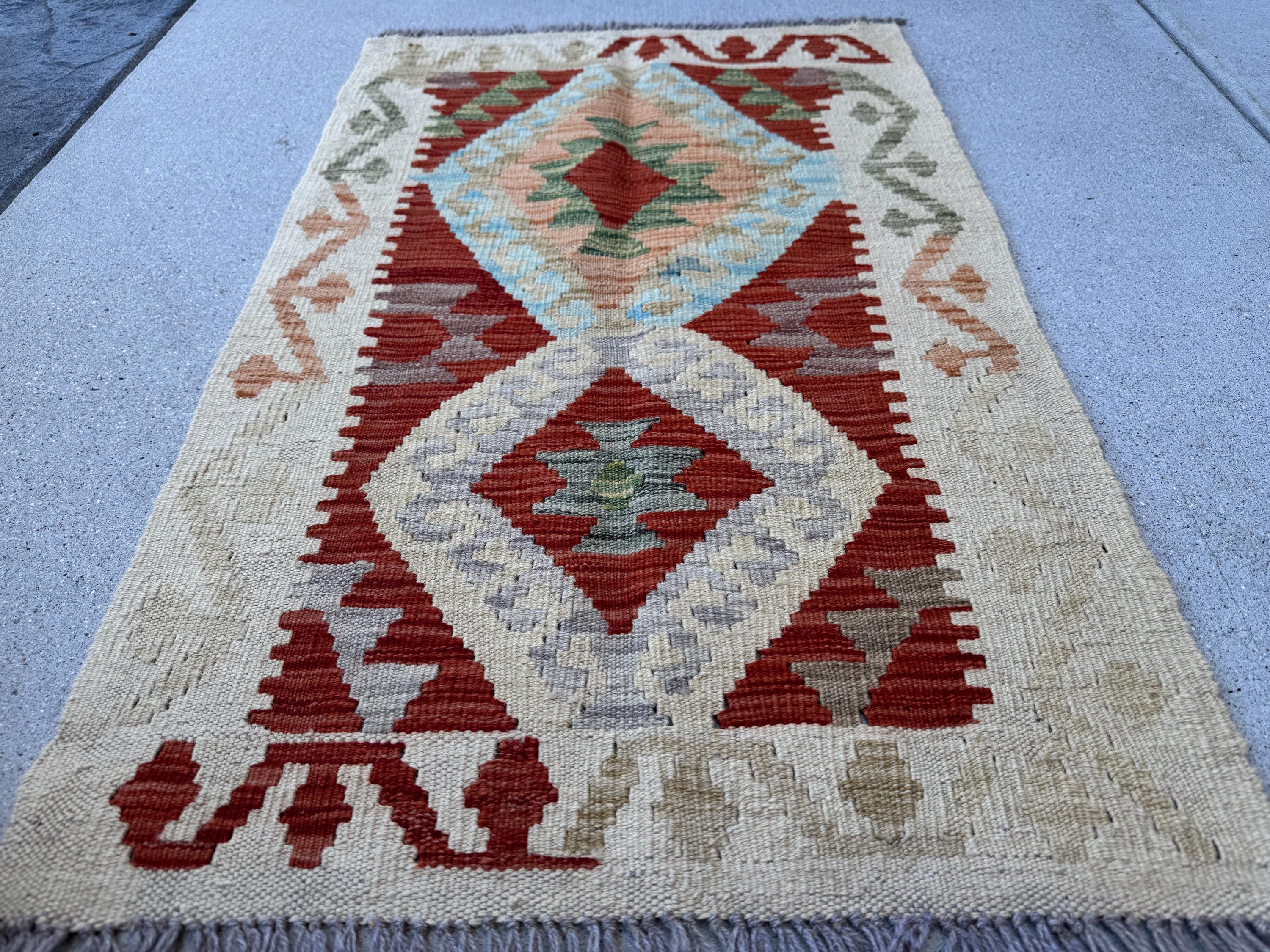 2x4 Handmade Afghan Kilim Rug | Cream Beige Charcoal Light Grey Tan Blood Red Sky Blue Peach Pine Olive Green Chocolate Brown | Flatwoven