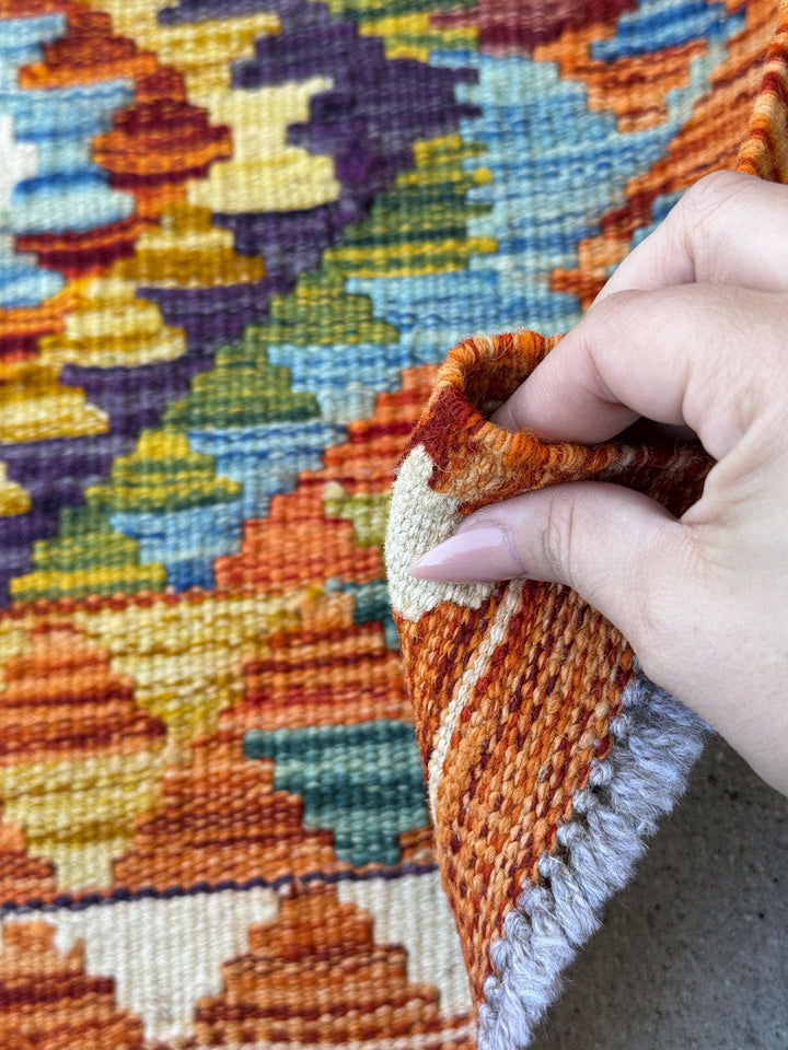 2x3 Handmade Afghan Kilim Rug | Burnt Orange Olive Moss Forest Green Yellow Gold Grey Cream Purple Denim Blue Burgundy Maroon | Wool