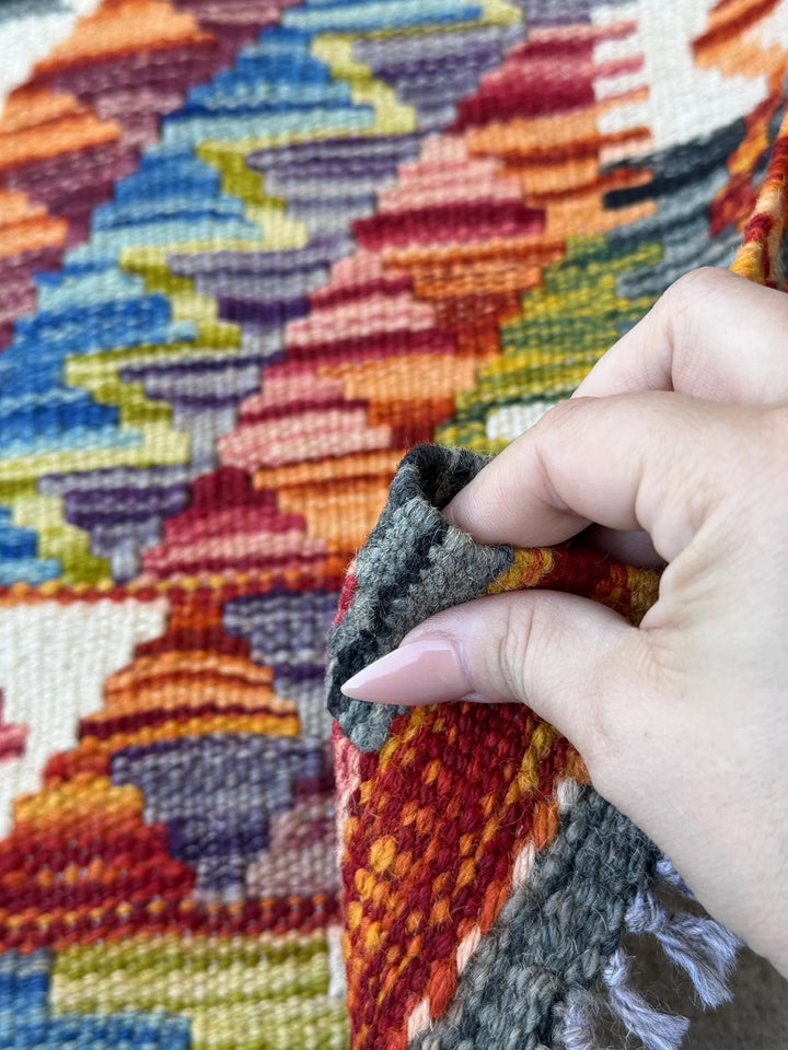 2x3 Handmade Afghan Kilim Rug | Burnt Rust Orange Brick Maroon Red Purple Denim Blue White Cream Grey Black Olive Forest Green | Wool