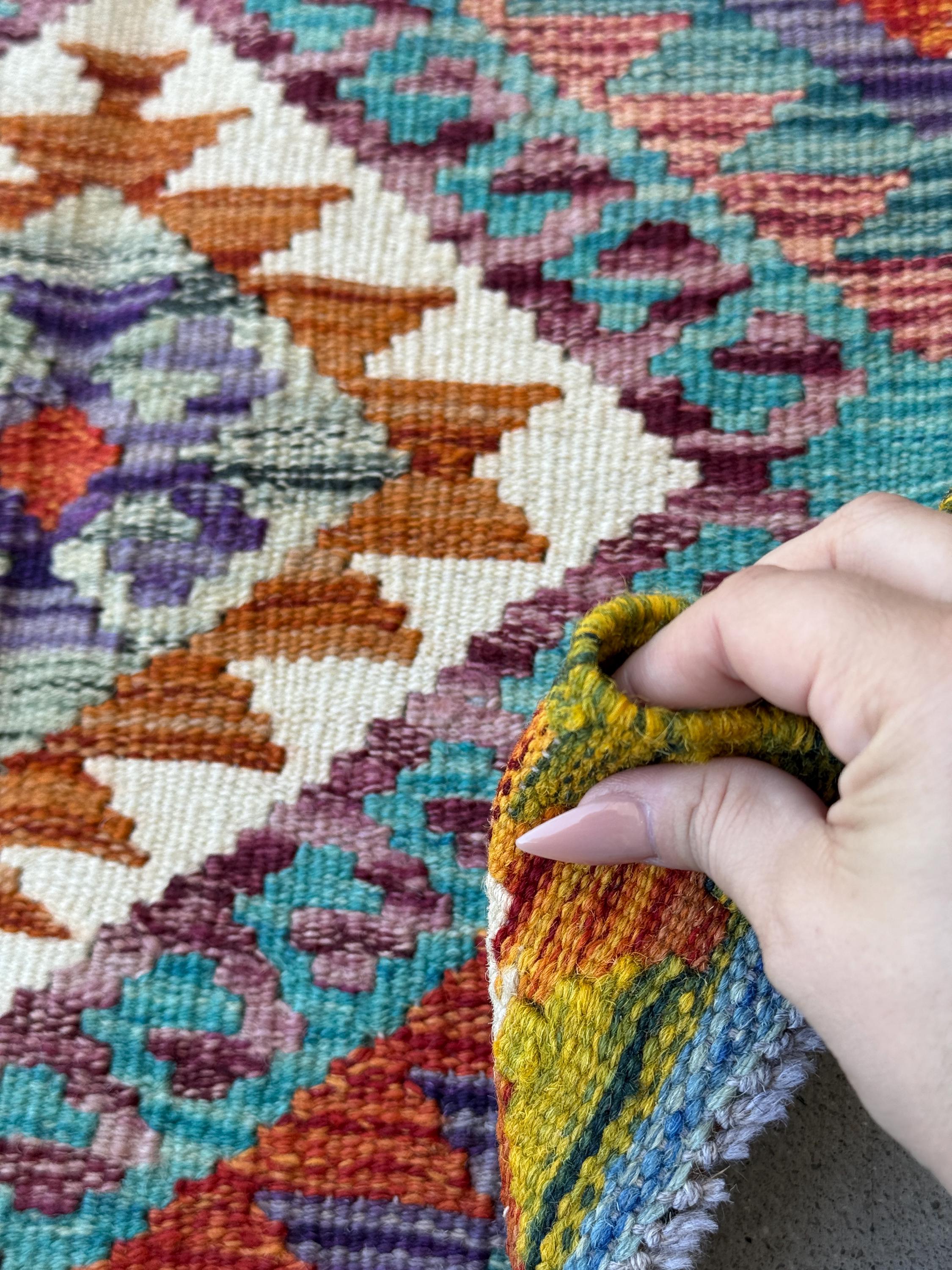2x3 Handmade Afghan Kilim Rug | Teal Aqua Burnt Orange Cream White Beige Maroon Purpleeee Olive Moss Green Rust Red Blue | Wool Flatwoven