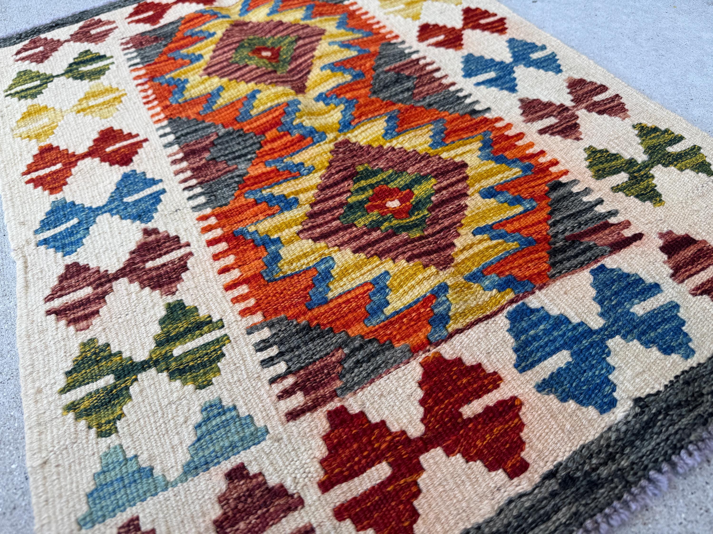 2x3 Handmade Afghan Kilim Rug | Cream White Charcoal Grey Mustard Yellow Gold Denim Blue Moss Olive Green Burnt Orange Rust Red | Flatwoven