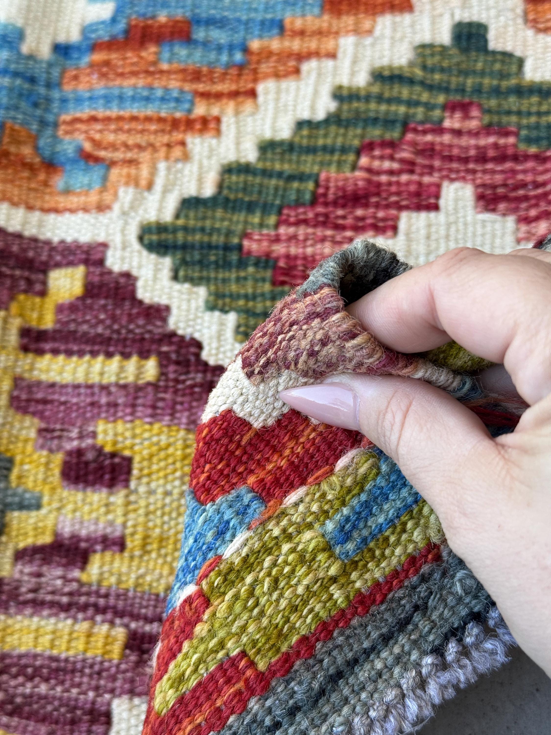 2x3 Handmade Afghan Kilim Rug | Cream Beige White Burnt Orange Moss Green Maroon Rust Red Teal Aqua Mustard Yellow Charcoal Grey Denim Blue