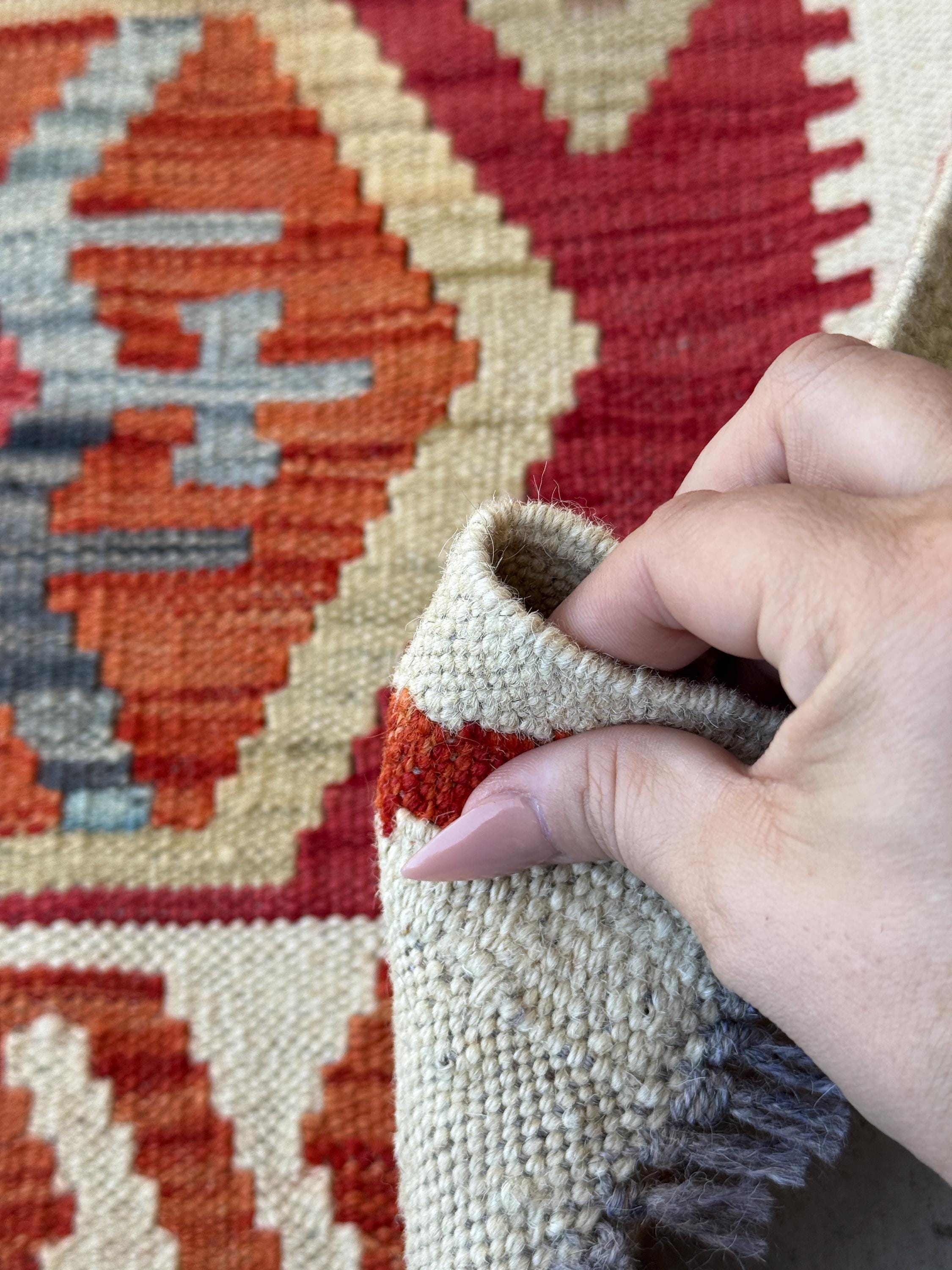 2x3 Handmade Afghan Kilim Rug | Cream White Beige Blood Red Tan Mocha Chocolate Brown Charcoal Light Grey Burnt Orange | Wool Flatwoven