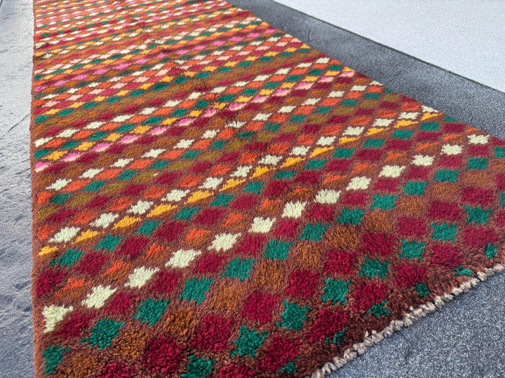 3x10 Handmade Vintage Afghan Baluch Runner Rug | Chocolate Brown Mint Forest Olive Green Rose Salmon Pink Burnt Orange Rust Red Mustard
