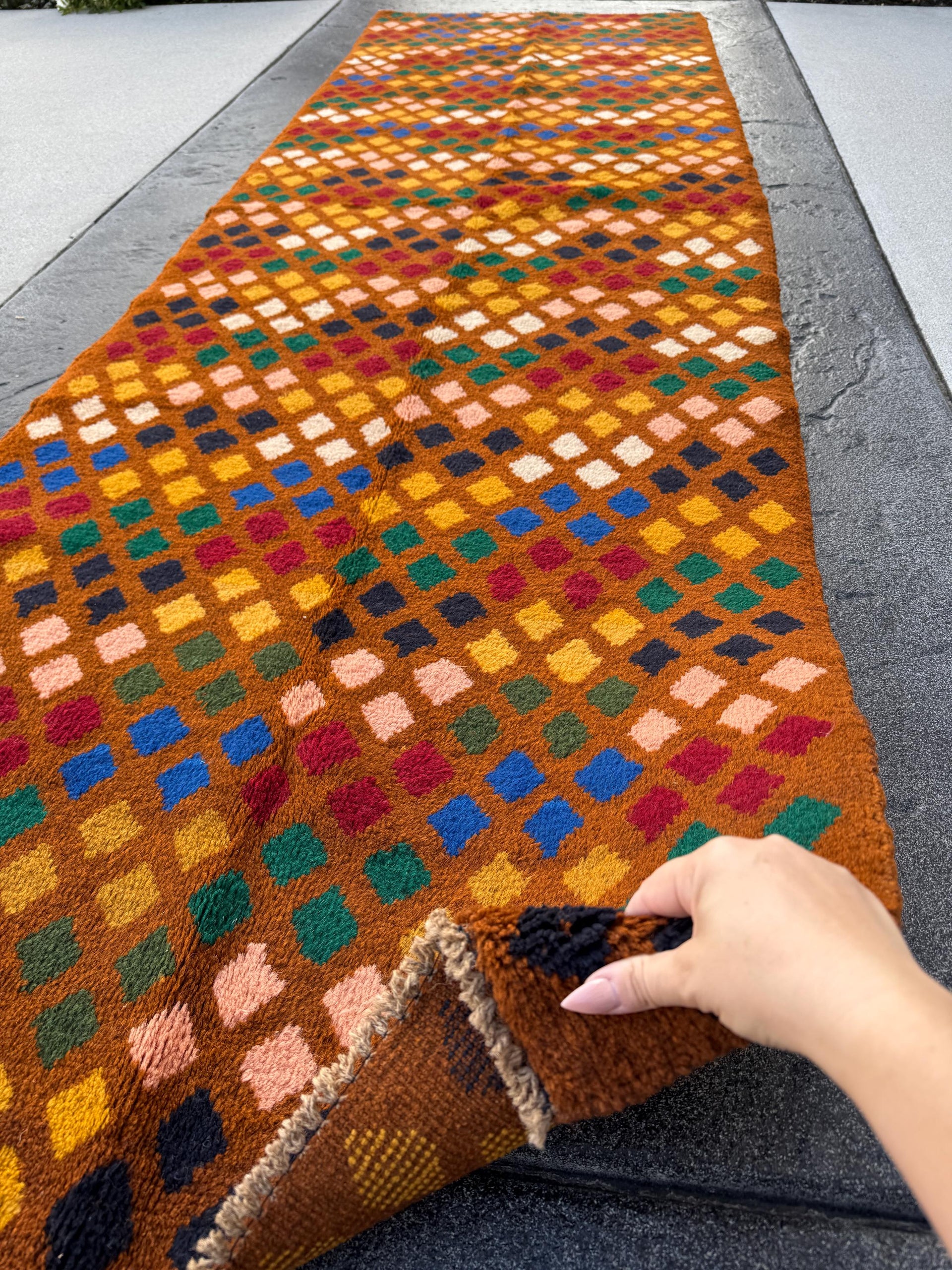 3x10 (90x305) Handmade Vintage Afghan Baluch Runner Rug | Chocolate Mustard Yellow Black Rose Pink Forest Green Gold Cream White Blood Red