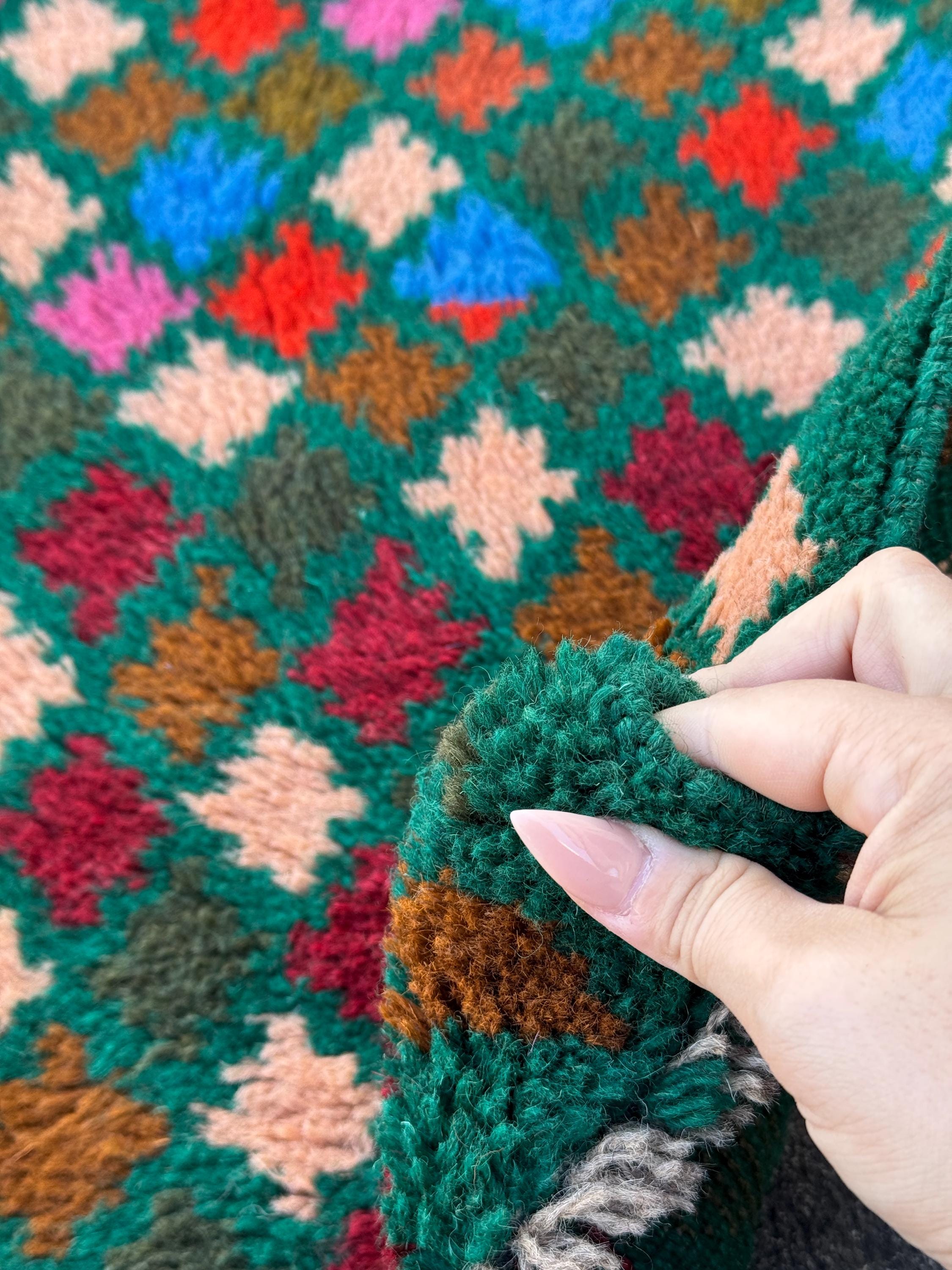 3x9 (90x275) Handmade Vintage Afghan Baluch Runner Rug | Forest Pine Moss Green Burnt Orange Brick Red Rose Salmon Pink Royal Sky Blue