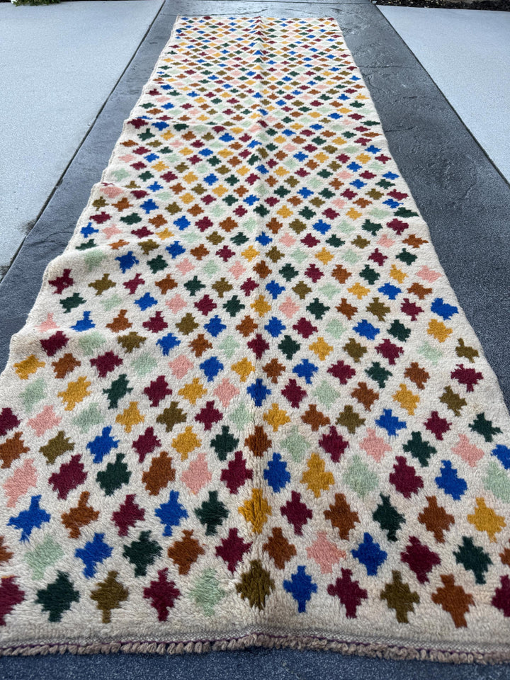 3x9 (90x275) Handmade Vintage Afghan Baluch Runner Rug | Cream White Beige Mint Forest Green Mustard Copper Brown Blue Salmon Pink | Wool