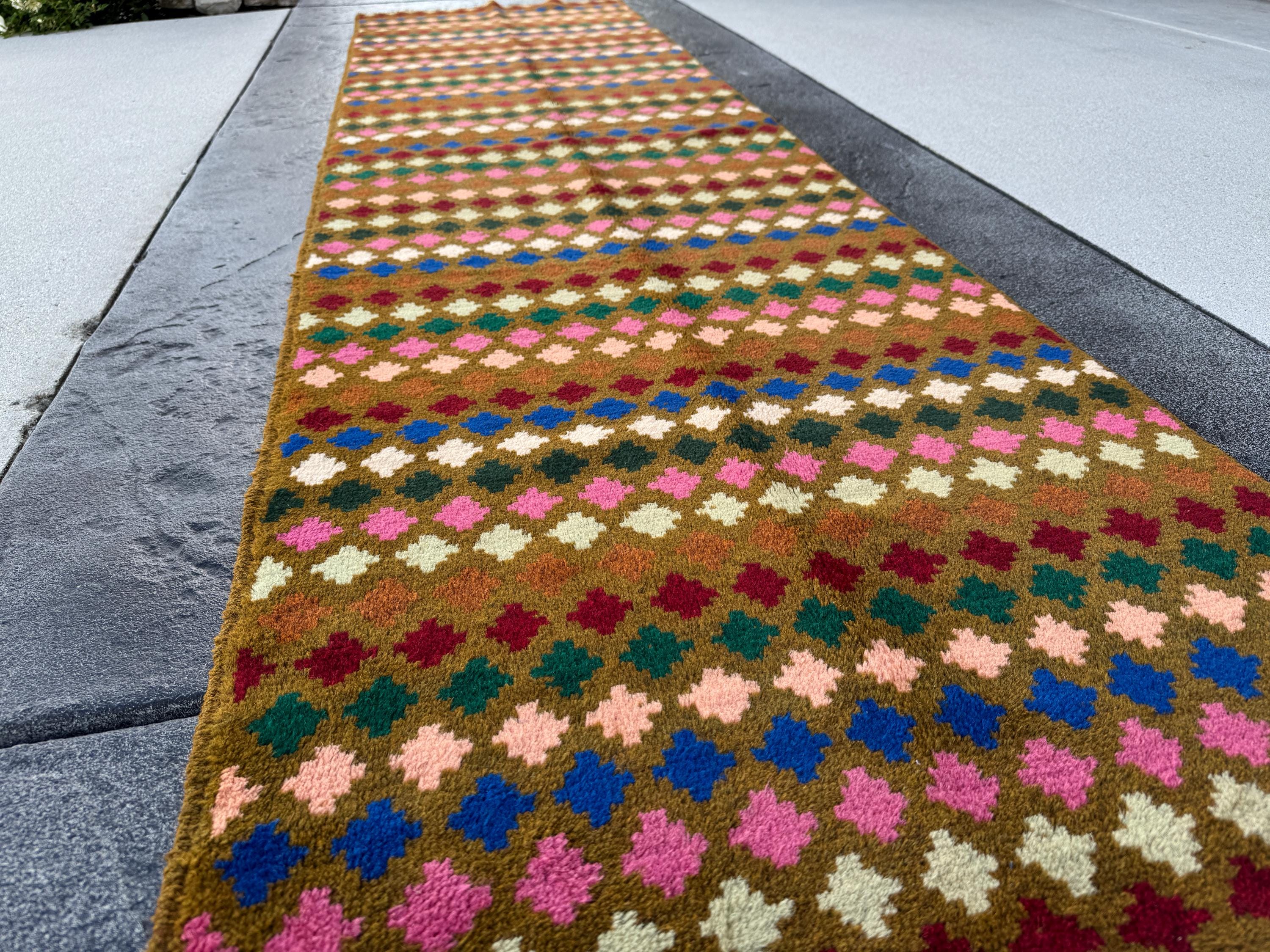 3x10 (90x305) Handmade Vintage Afghan Baluch Runner Rug | Chocolate Brown Forest Pine Mint Cream Beige Brick Red Copper Rose Salmon Blue