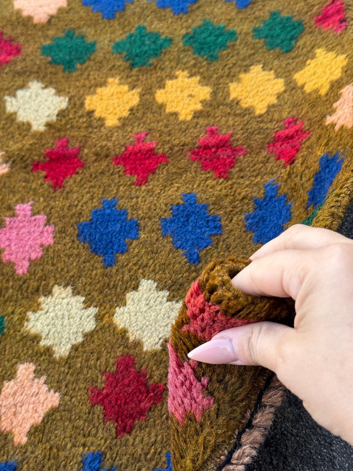3x9 (90x275) Handmade Vintage Afghan Baluch Runner Rug | Chocolate Brown Rose Salmon Pink Forest Mint Green Blue Brick Red Mustard Yellow