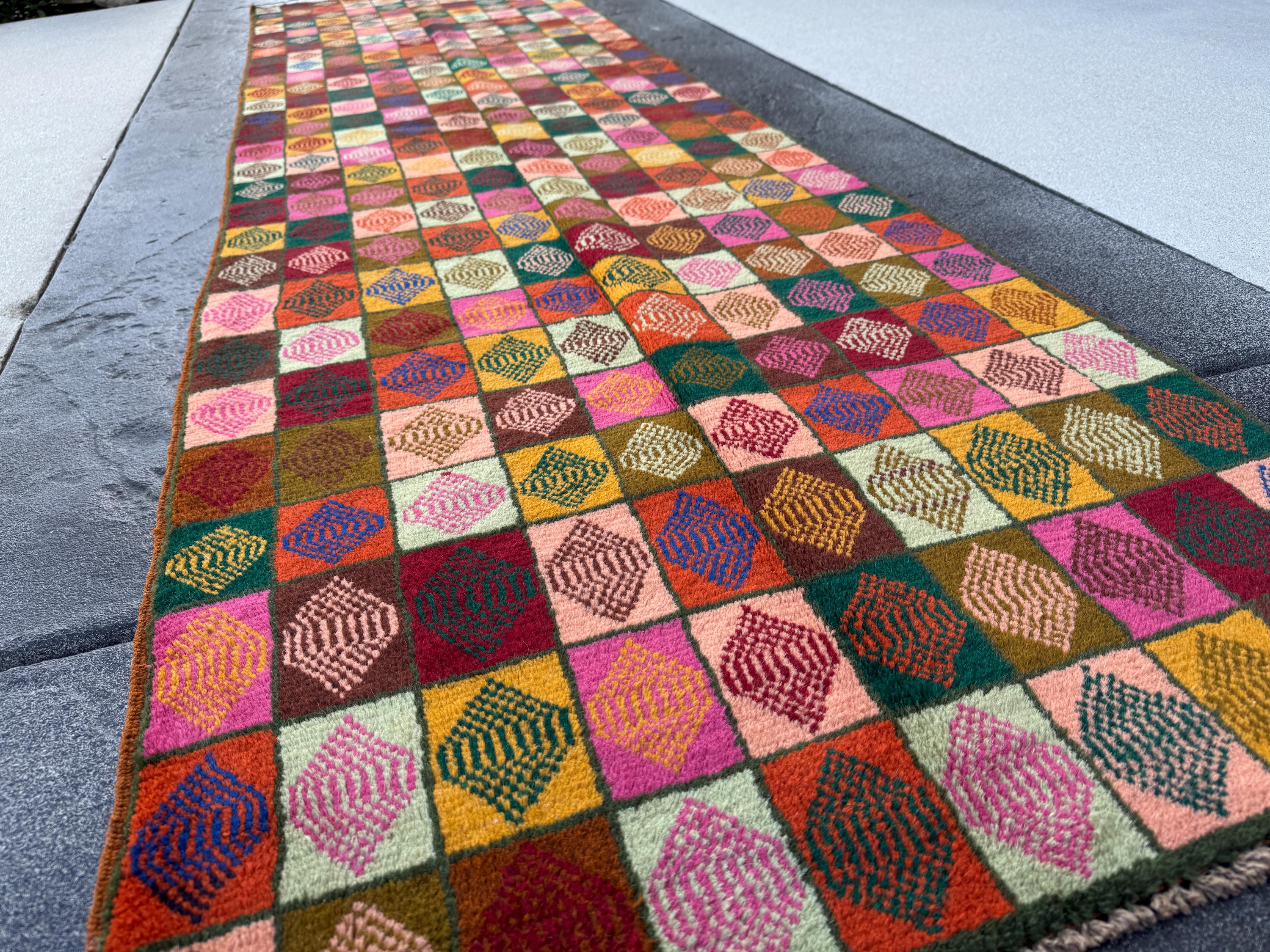 3x10 Handmade Vintage Afghan Baluch Runner Rug | Forest Pine Green Rose Salmon Pink Copper Chocolate Brown Brick Red Burnt Orange Mustard