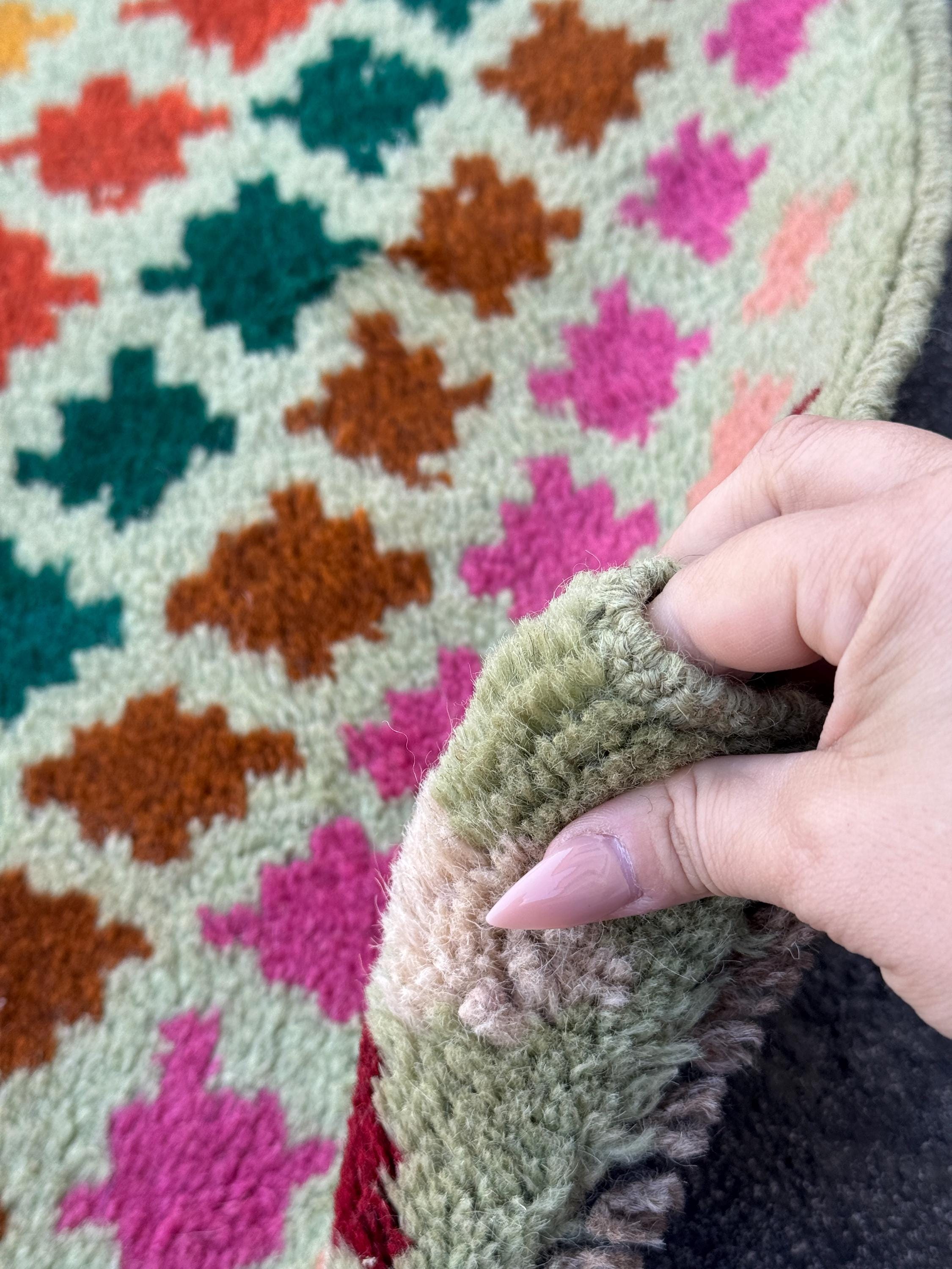 3x10 Handmade Vintage Afghan Baluch Runner Rug | Cream White Mint Forest Olive Copper Rose Salmon Pink Mustard Gold Burnt Orange Brick Red