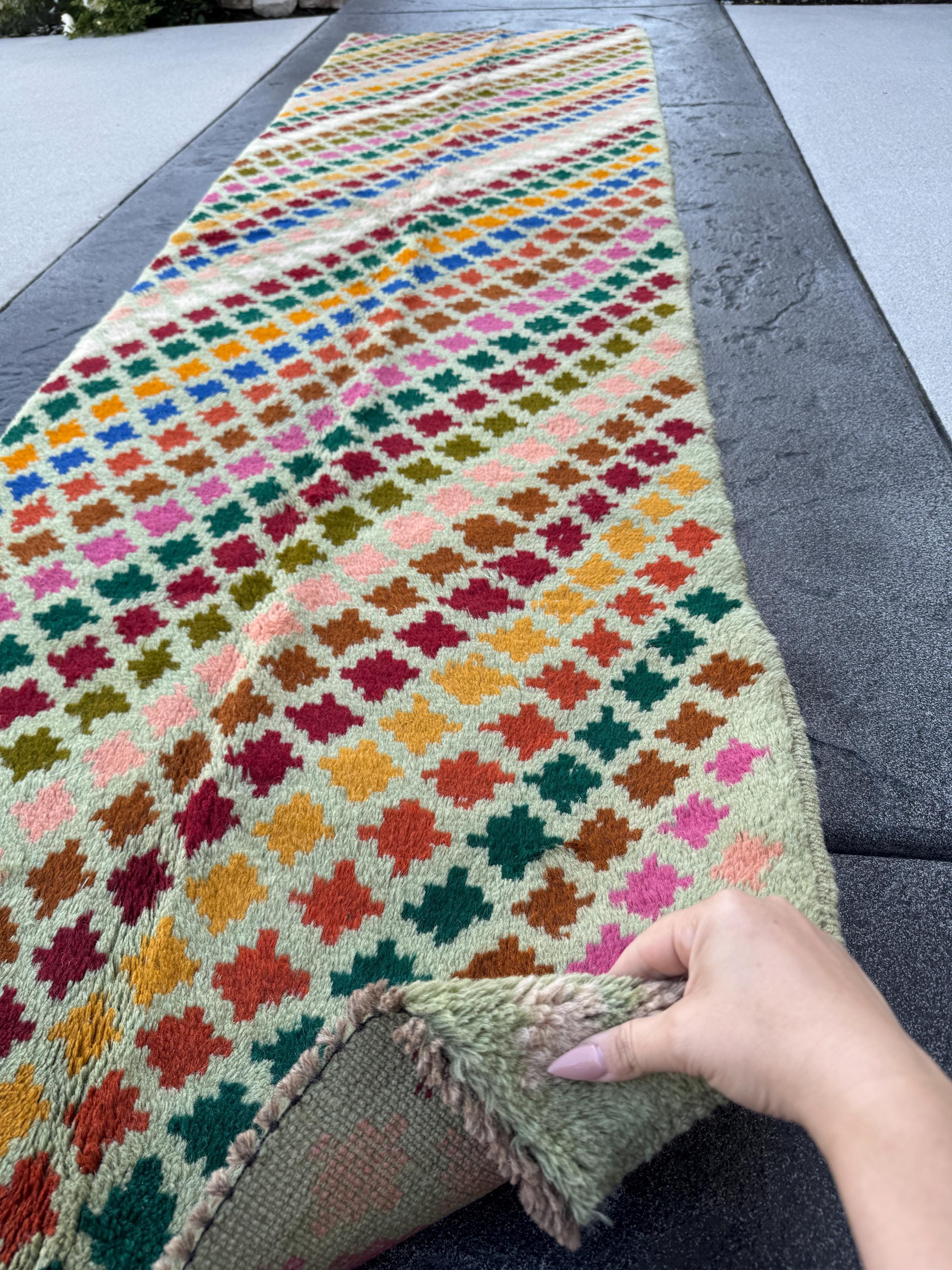 3x10 Handmade Vintage Afghan Baluch Runner Rug | Cream White Mint Forest Olive Copper Rose Salmon Pink Mustard Gold Burnt Orange Brick Red