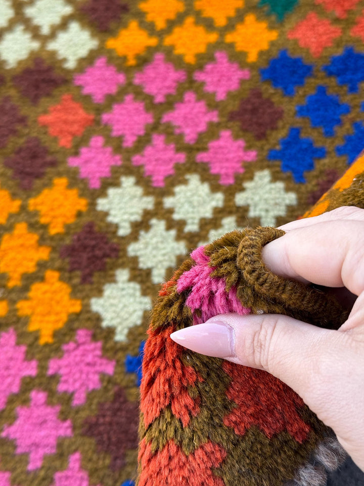 3x10 (90x305) Handmade Vintage Afghan Baluch Runner Rug | Chocolate Coffee Brown Mint Green Burnt Orange Blue Rose Pink | Wool Flatwoven