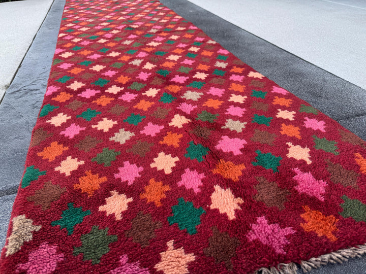 3x10 (90x305) Handmade Vintage Afghan Baluch Runner Rug | Brick Red Burnt Orange Rose Salmon Pink Chocolate Brown Grey Forest Moss Green