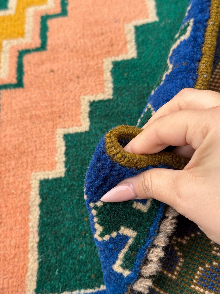 4x6 Handmade Vintage Afghan Baluch Rug | Forest Mint Green Mustard Yellow Navy Blue Peach Cream White Brick Red | Wool Flatwoven