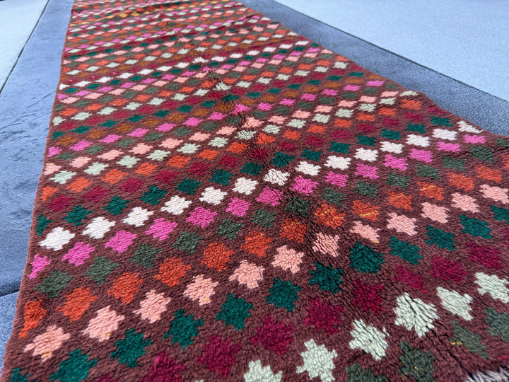 3x10 Handmade Vintage Afghan Baluch Runner Rug | Chocolate Copper Brown Rose Pink Peach Forest Pine Moss Green Brick Red White Burnt Orange