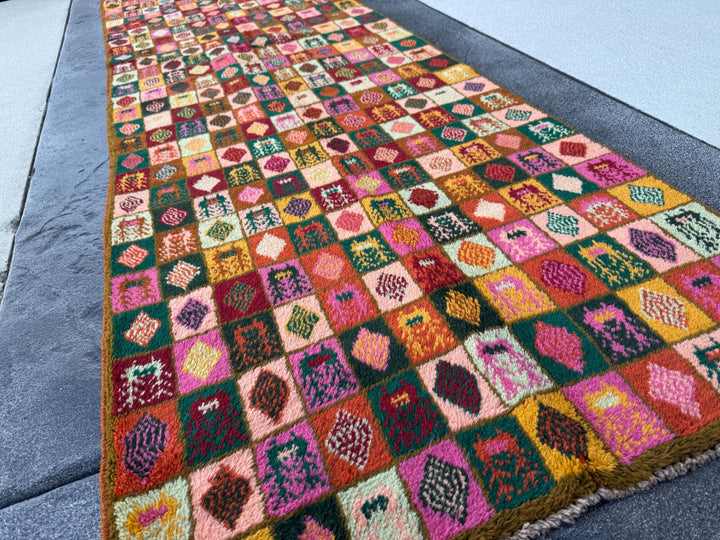 3x10 Handmade Vintage Afghan Baluch Runner Rug | Copper Brown Forest Mint Green Rose Pink Peach Burnt Orange Mustard Gold Brick Red White
