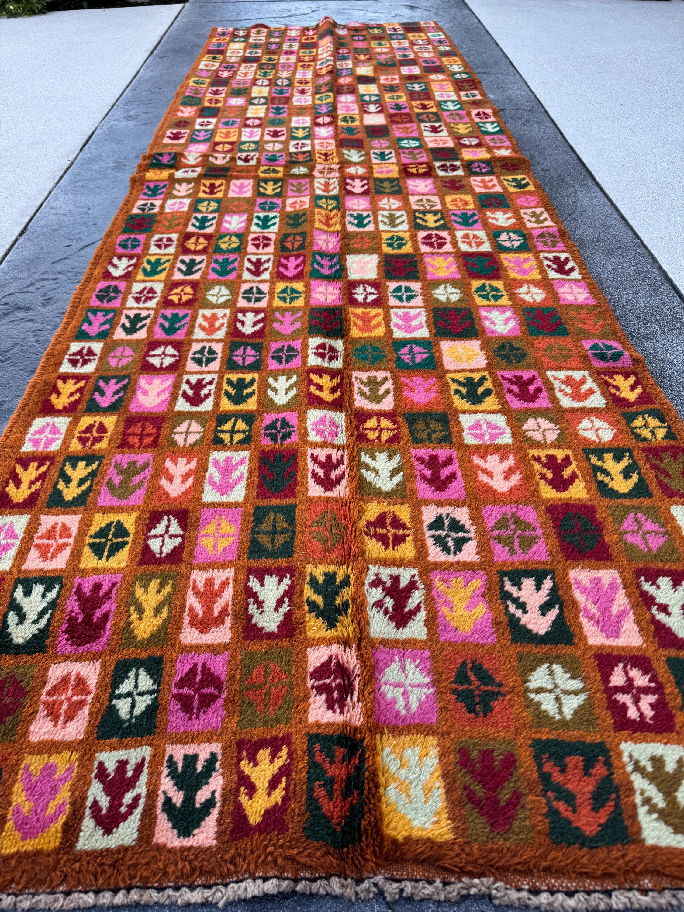 3x9 Handmade Vintage Afghan Baluch Runner Rug | Copper Brown Rose Pink Peach Burnt Orange Pine Olive Green Mustard Brick Red White | Wool