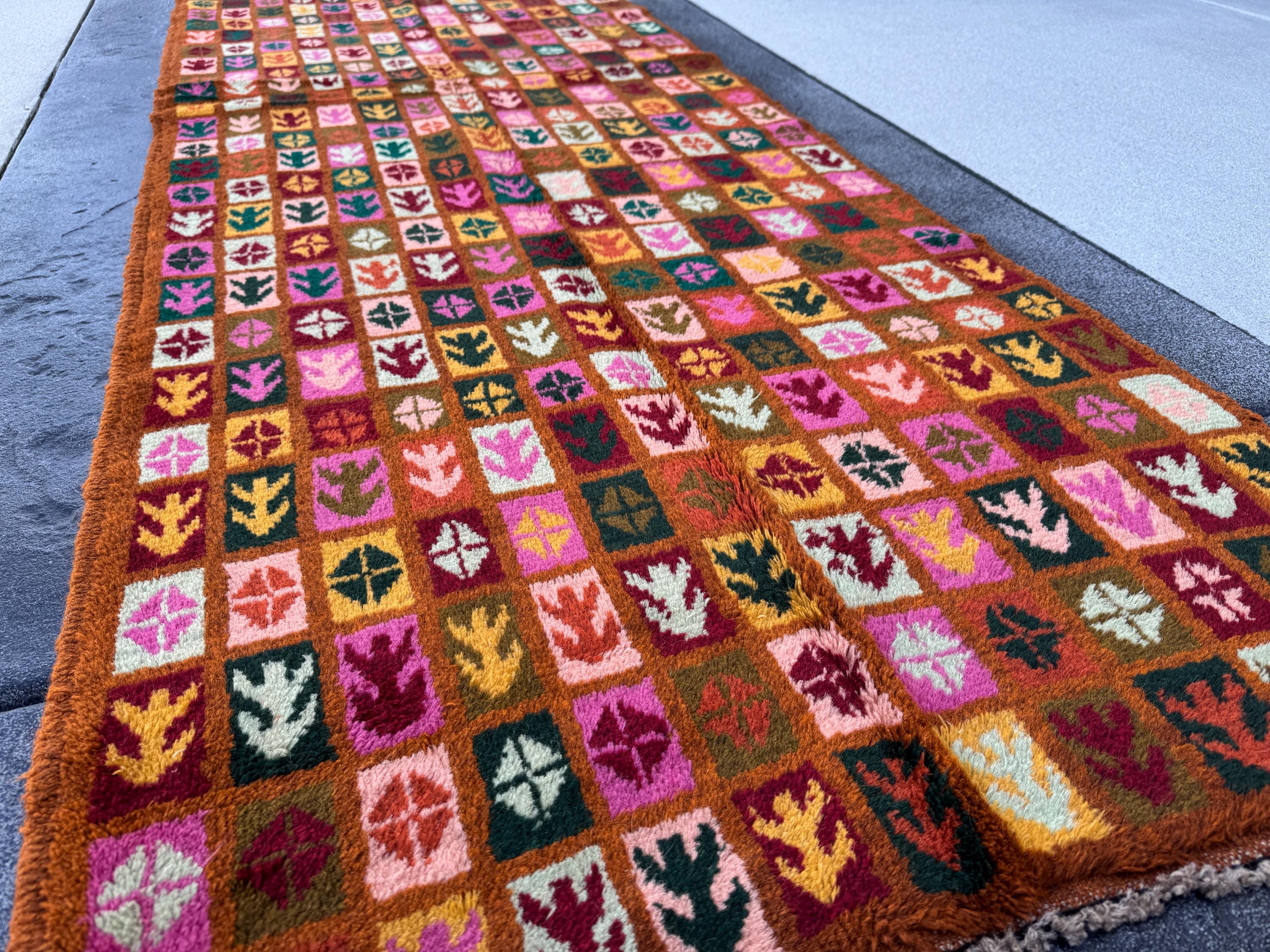 3x9 Handmade Vintage Afghan Baluch Runner Rug | Copper Brown Rose Pink Peach Burnt Orange Pine Olive Green Mustard Brick Red White | Wool