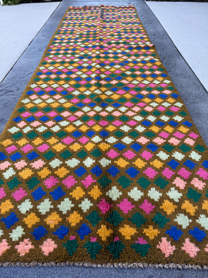3x10 Handmade Vintage Afghan Baluch Runner Rug | Olive Mint Forest Green Navy Blue Rose Pink Peach Mustard Yellow Gold | Wool Flatwoven
