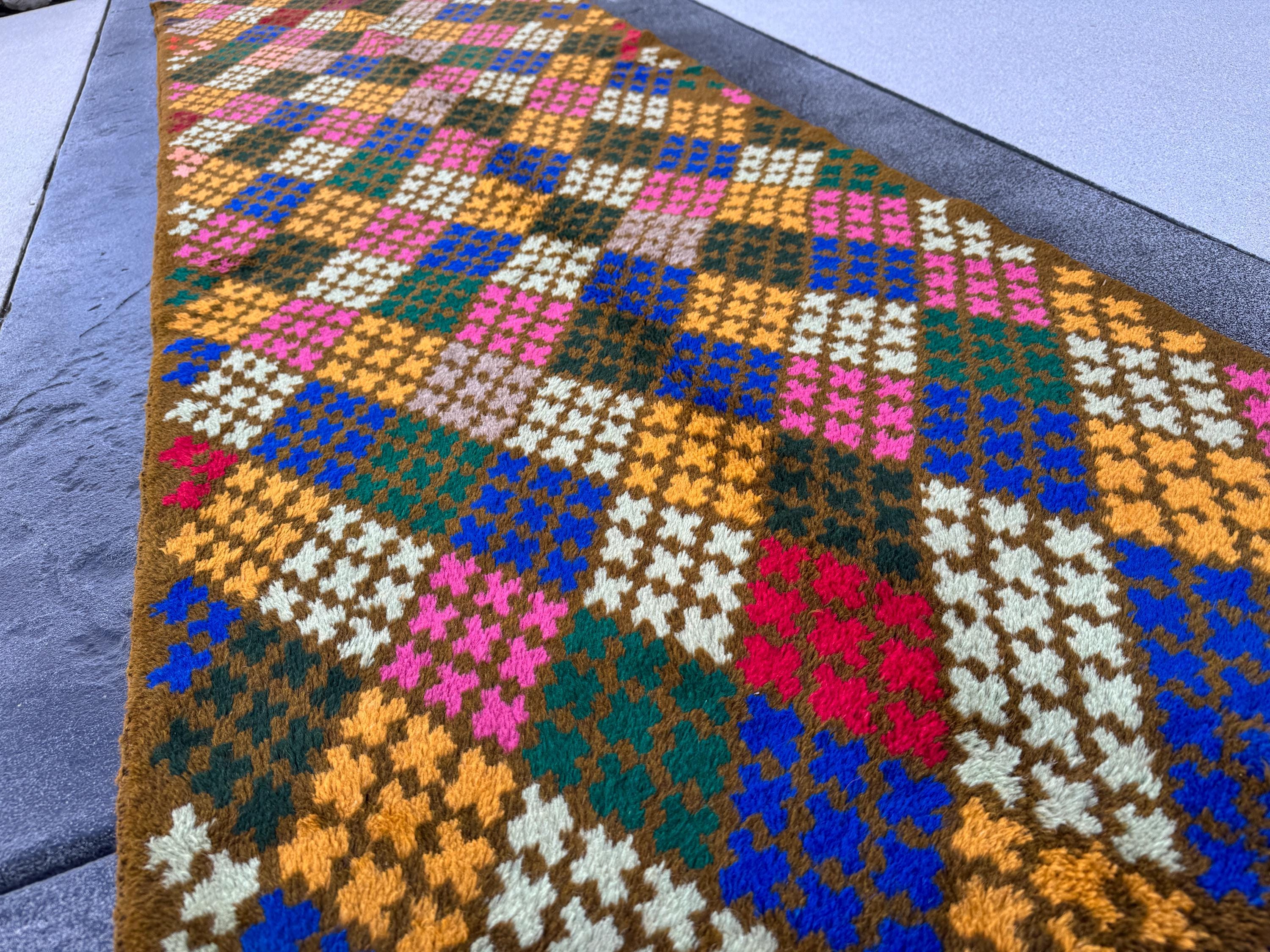 3x10 Handmade Vintage Afghan Baluch Runner Rug | Chocolate Brown Forest Pine Mint Green Rose Pink Mustard Gold Navy Blue Grey Brick Red