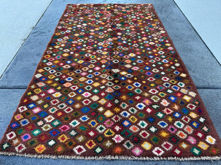 3x5 Handmade Vintage Afghan Baluch Rug | Chocolate Copper Brown Brick Red Peach Burnt Orange Forest Olive Mint Green Navy Blue White