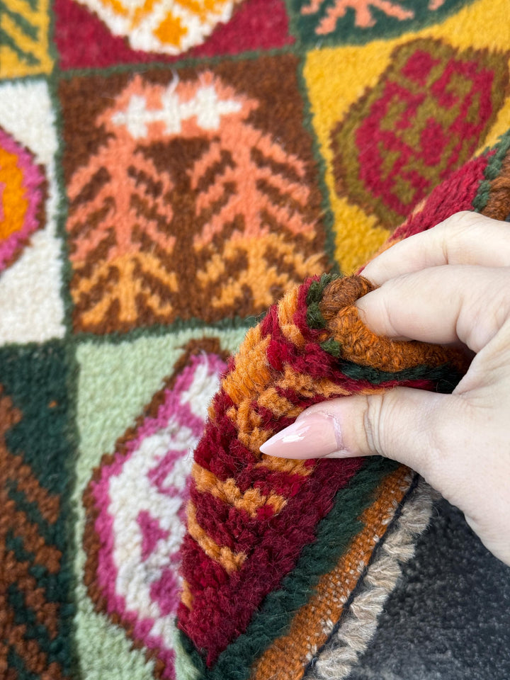 3x10 Handmade Vintage Afghan Baluch Runner Rug | Pine Moss Olive Mint Burnt Orange Rose Pink Peach Chocolate Brown White Mustard Brick Red