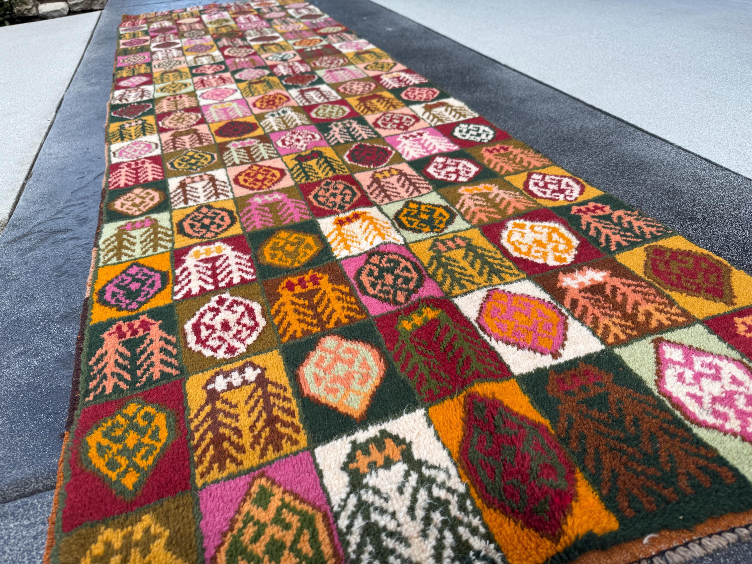 3x10 Handmade Vintage Afghan Baluch Runner Rug | Pine Moss Olive Mint Burnt Orange Rose Pink Peach Chocolate Brown White Mustard Brick Red