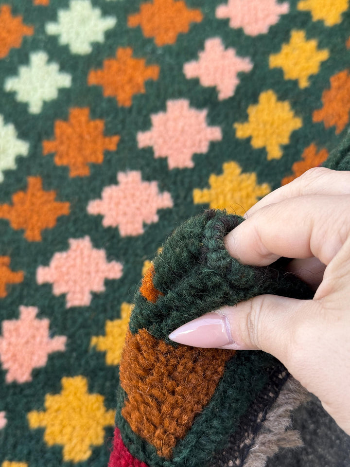 3x10 Handmade Vintage Afghan Baluch Runner Rug | Pine Mint Green Mustard Gold Copper Brown Brick Red Peach Burnt Orange | Wool Flatwoven