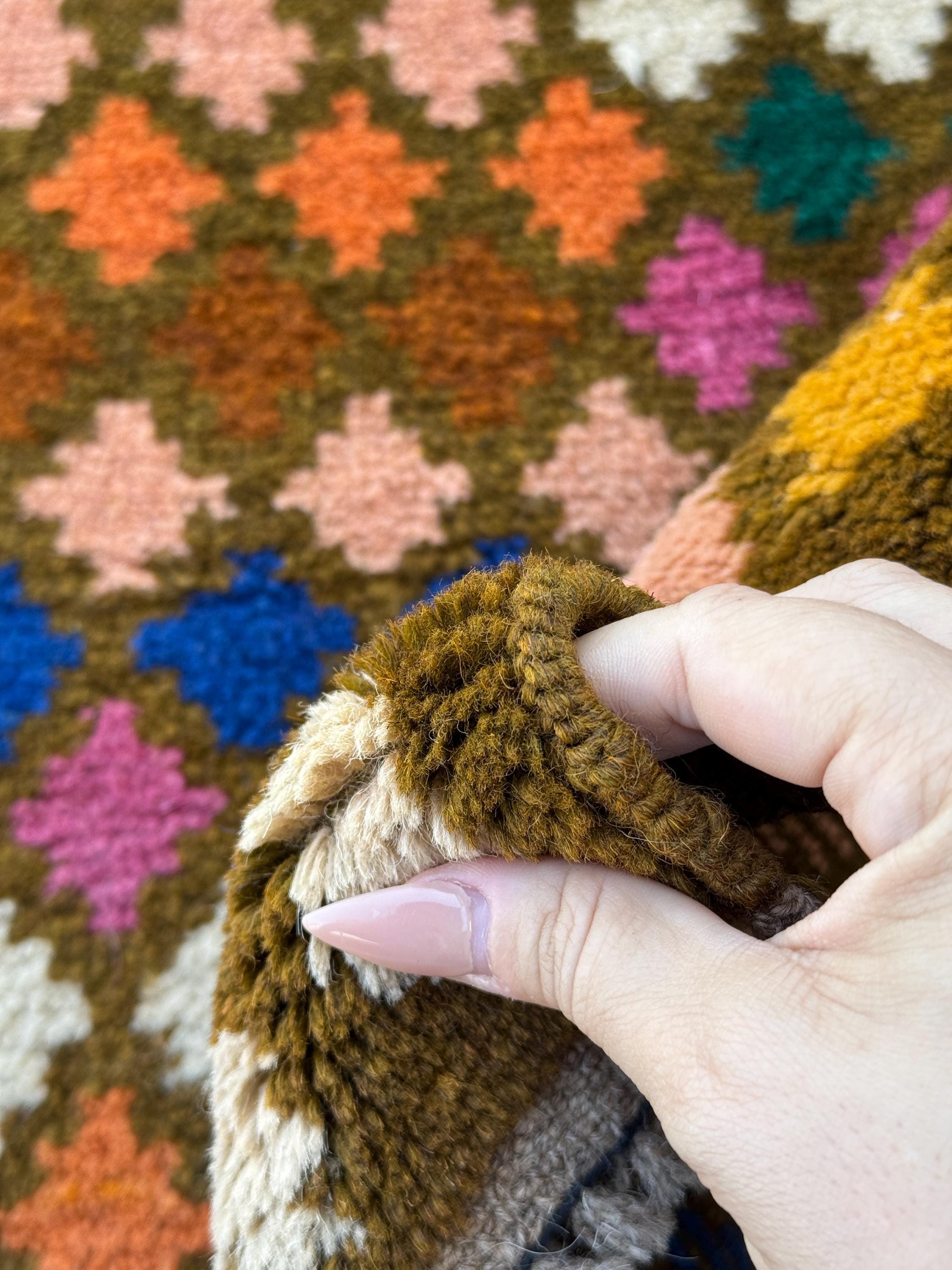 4x6 Handmade Vintage Afghan Baluch Rug | Copper Brown Navy Blue Forest Pine Green Rose Pink Mustard Gold Burnt Orange Peach White Chocolate