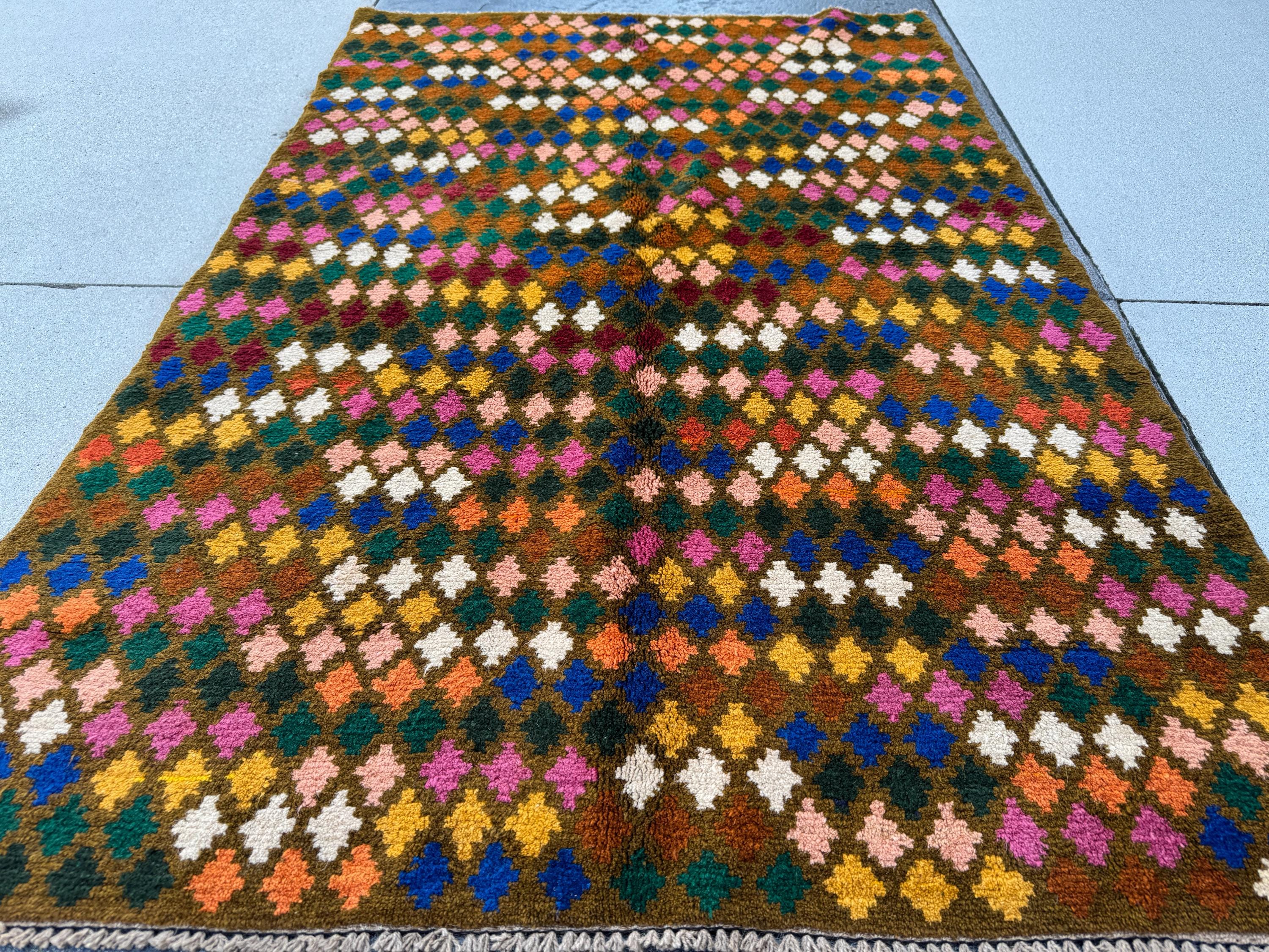 4x6 Handmade Vintage Afghan Baluch Rug | Copper Brown Navy Blue Forest Pine Green Rose Pink Mustard Gold Burnt Orange Peach White Chocolate