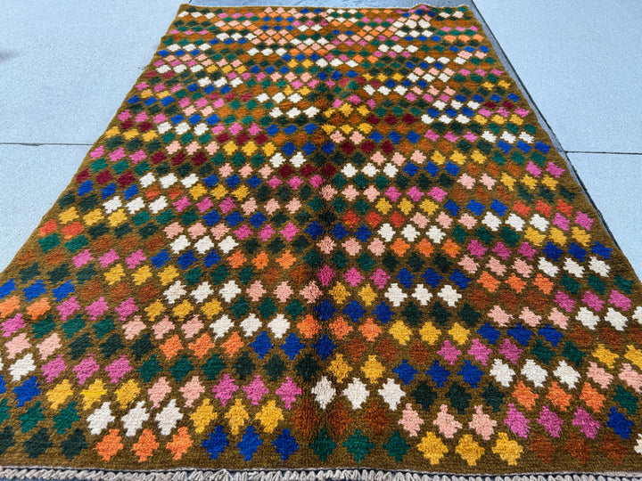 4x6 Handmade Vintage Afghan Baluch Rug | Copper Brown Navy Blue Forest Pine Green Rose Pink Mustard Gold Burnt Orange Peach White Chocolate