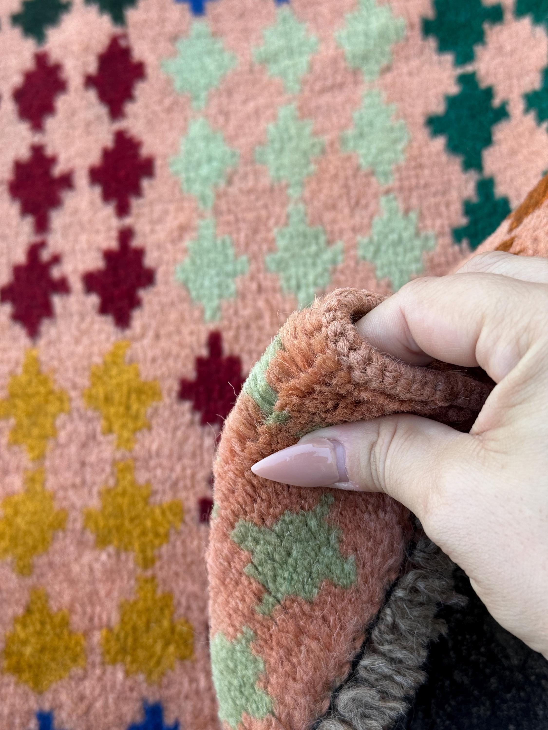 4x6 Handmade Vintage Afghan Baluch Rug | Peach Pine Mint Green Mustard Gold Brick Red Copper Brown | Wool Flatwoven