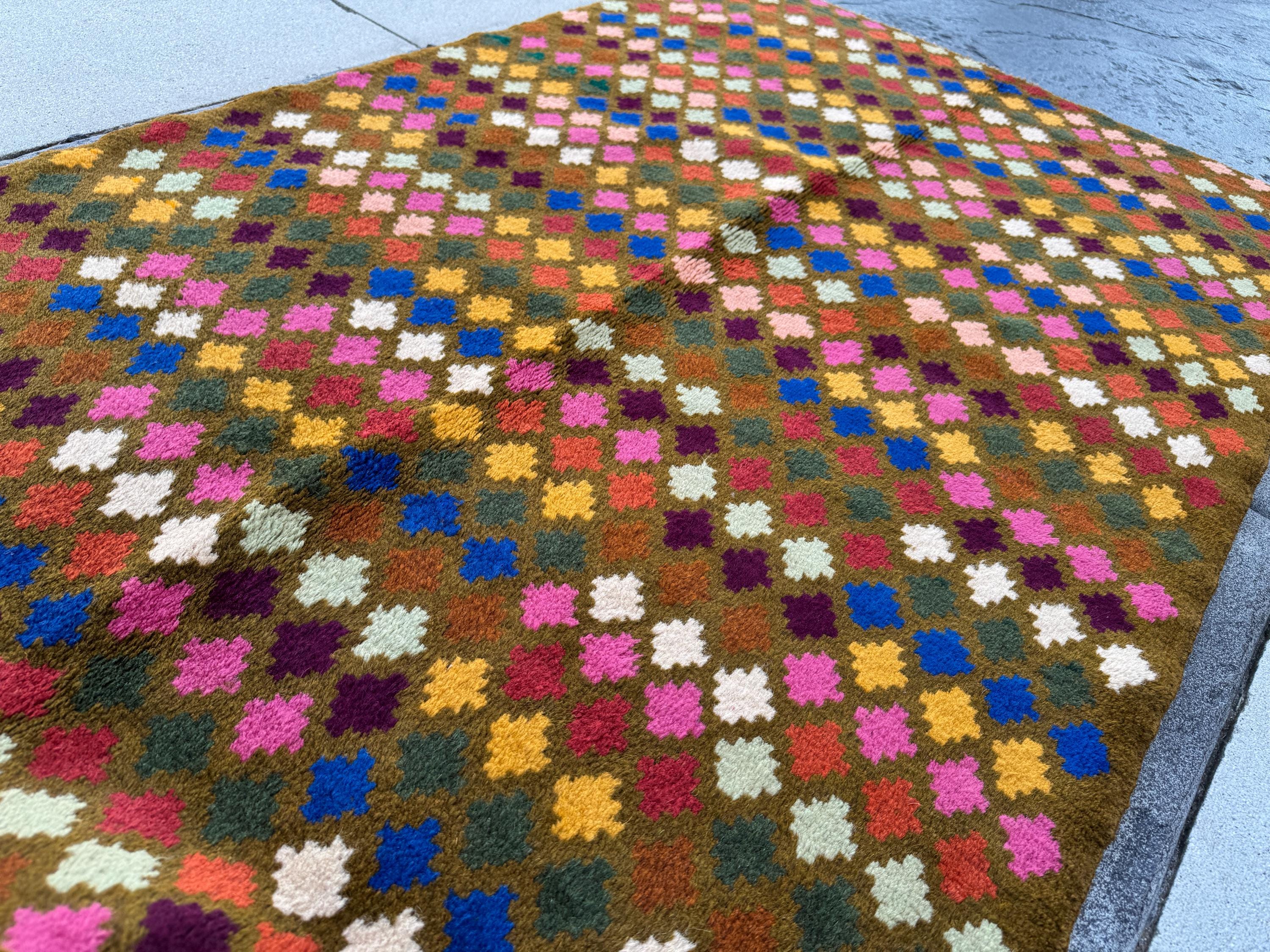 4x6 Handmade Vintage Afghan Baluch Rug | Olive Pine Mint Green Mustard Gold Navy Blue White Brick Red Burnt Orange Rose Pink Magenta Peach