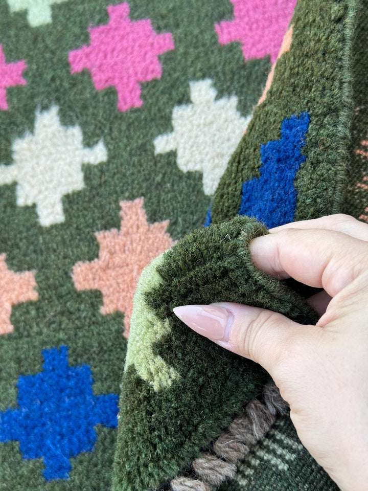 4x6 Handmade Vintage Afghan Baluch Rug | Charcoal Grey Navy Blue Salmon Rose Pink Peach Mint Green Mustard Gold Chocolate Brown White | Wool