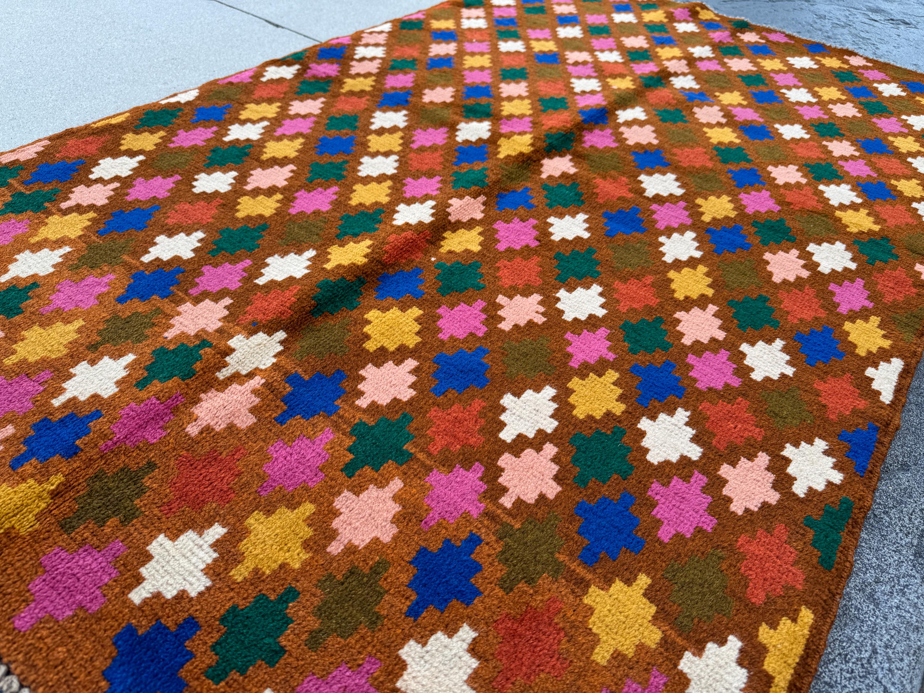 4x6 Handmade Vintage Afghan Baluch Rug | Chocolate Brown Burnt Orange Rose Salmon Pink Peach White Forest Olive Green Mustard Gold Navy Blue