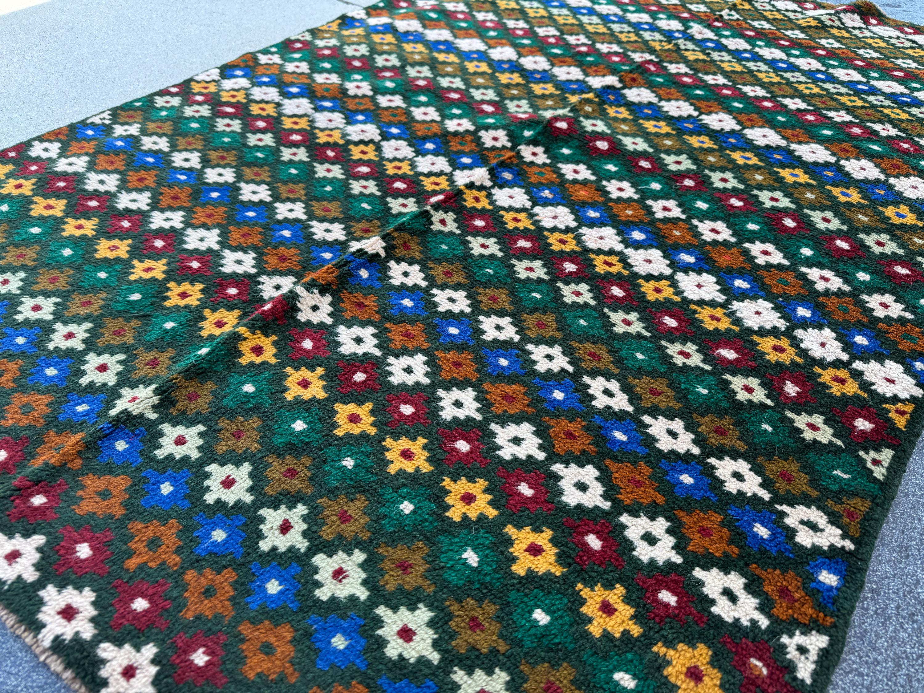 4x6 Handmade Vintage Afghan Baluch Rug | Forest Pine Mint Green Navy Blue Copper Brown Mustard Gold Black Brick Red White | Wool Flatwoven