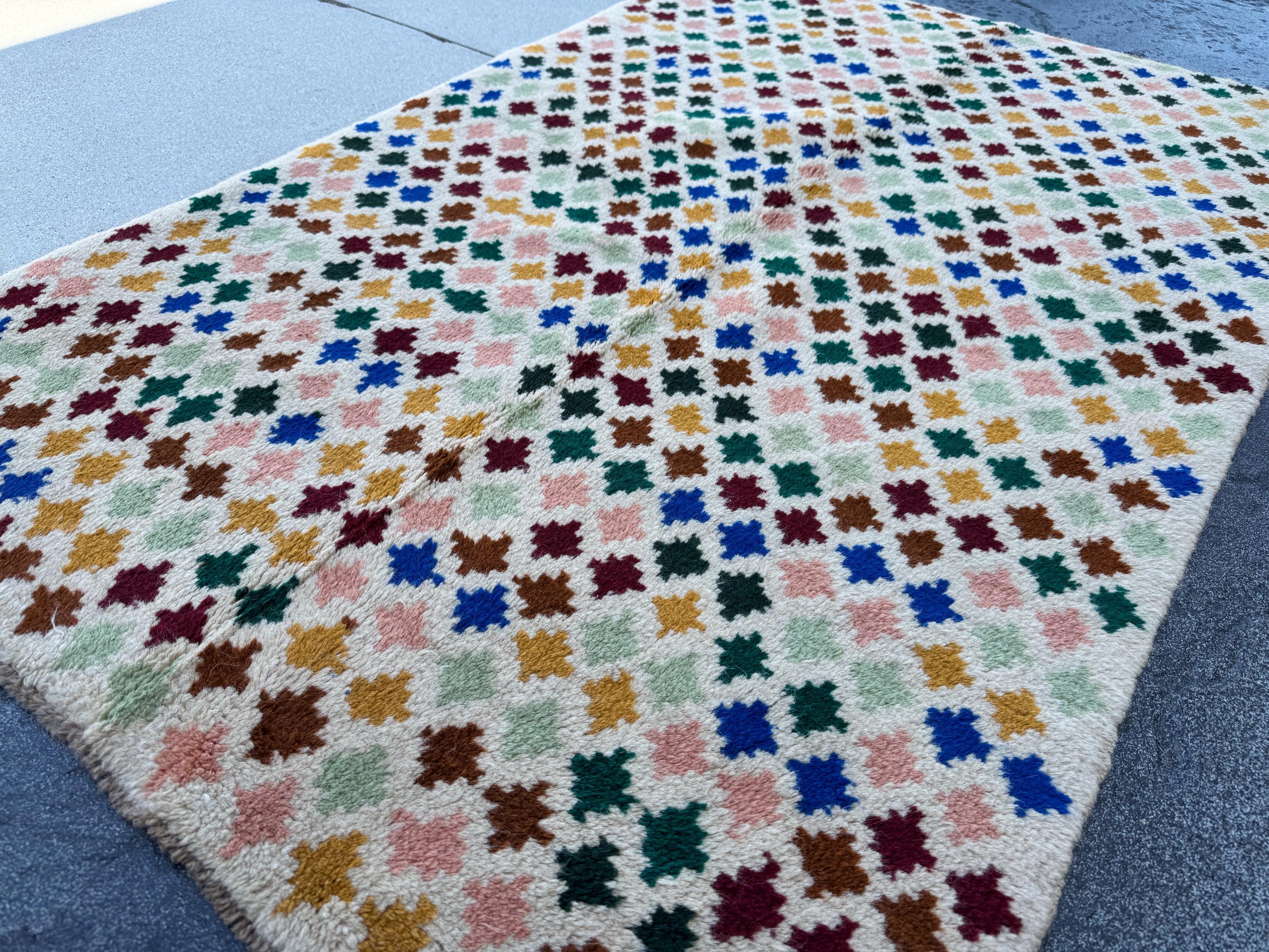 4x6 Handmade Vintage Afghan Baluch Rug | Cream White Copper Brown Mustard Gold Navy Blue Brick Red Forest Mint Green | Wool Flatwoven