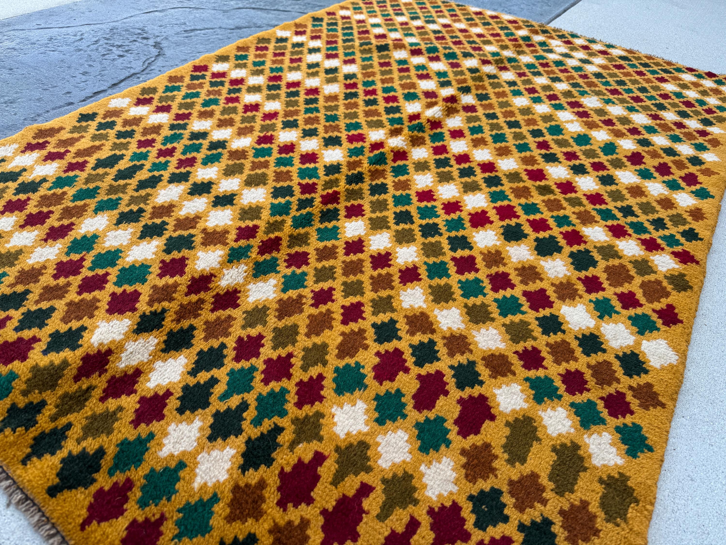 4x6 Handmade Vintage Afghan Baluch Rug | Mustard Gold White Copper Chocolate Brown Forest Pine Olive Green Brick Red | Wool Flatwoven