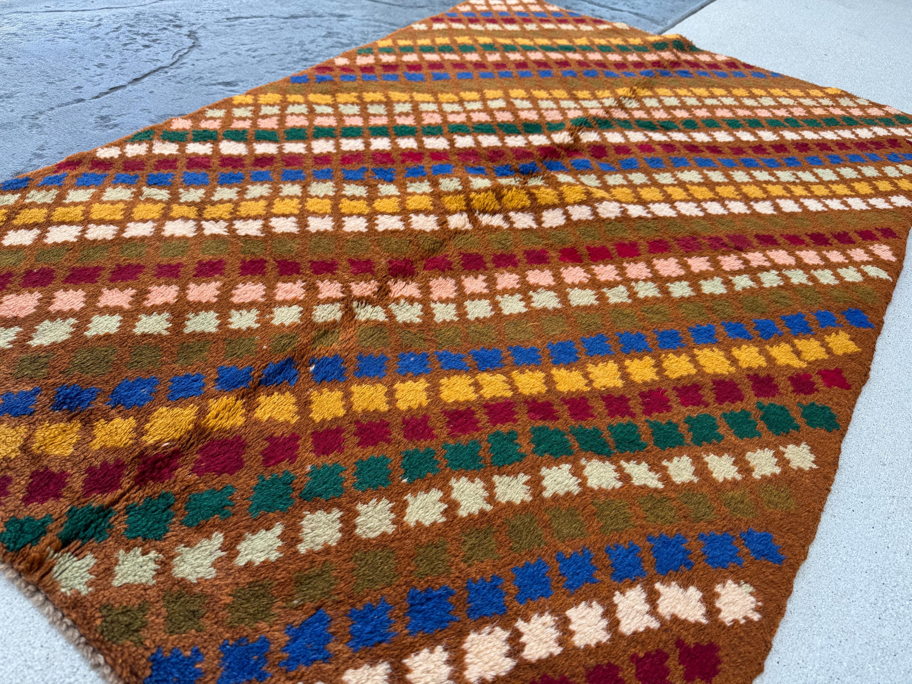4x6 Handmade Vintage Afghan Baluch Rug | Chocolate Brown Mustard Gold Navy Blue Forest Olive Mint Green Salmon Pink Peach Brick Red | Wool