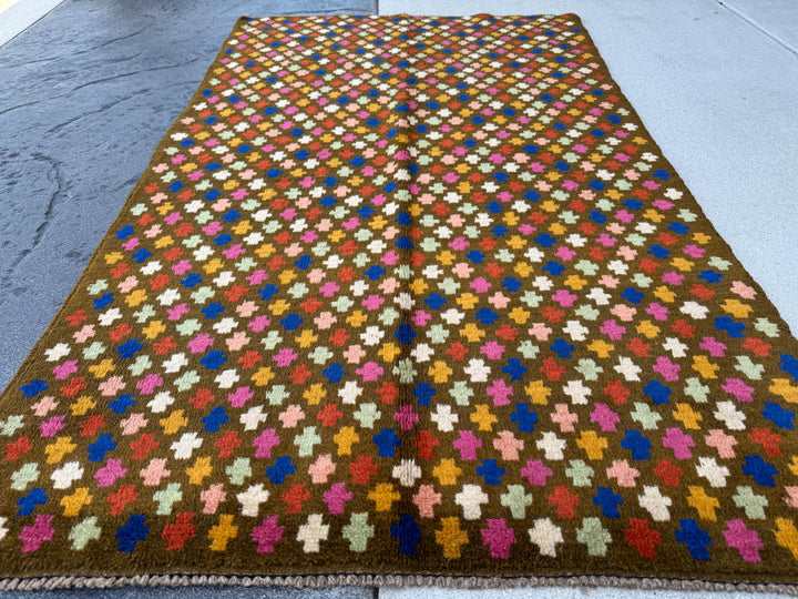 4x6 Handmade Vintage Afghan Baluch Rug | Copper Brown Mint Green Mustard Yellow Gold Navy Blue Rose Salmon Pink Peach White Burnt Orange