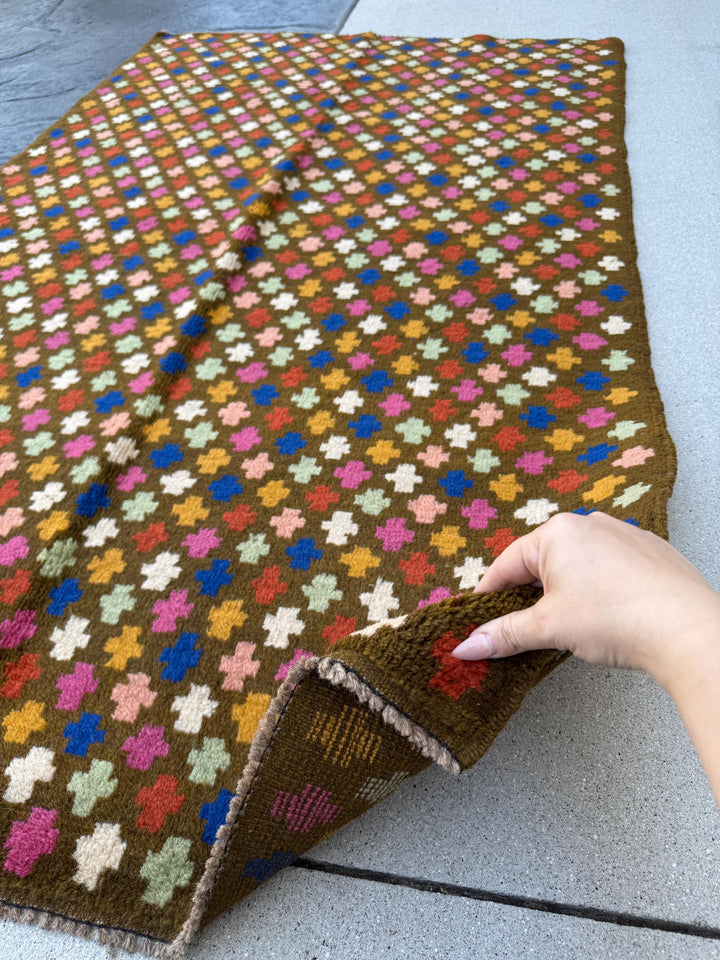 4x6 Handmade Vintage Afghan Baluch Rug | Copper Brown Mint Green Mustard Yellow Gold Navy Blue Rose Salmon Pink Peach White Burnt Orange