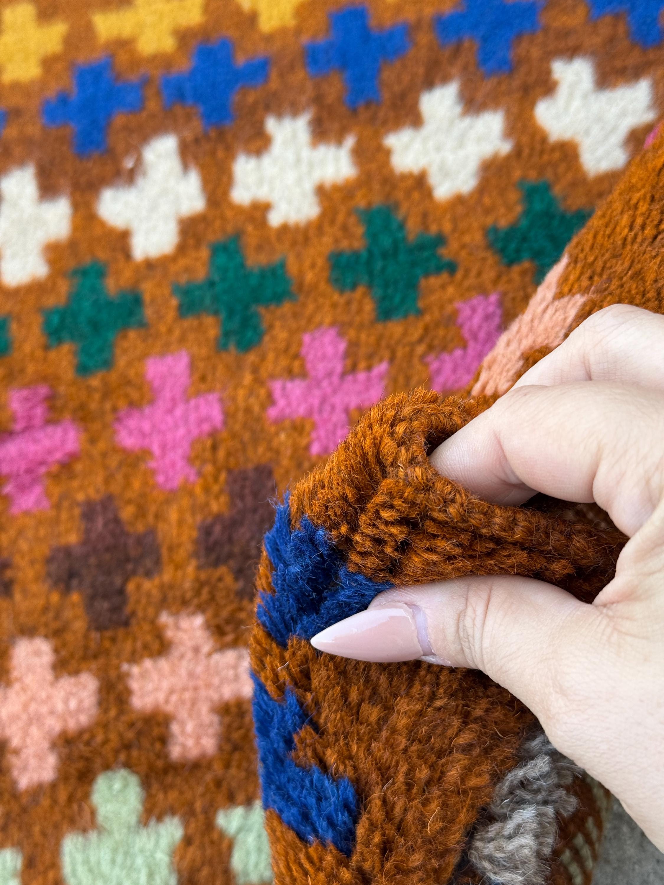 4x6 Handmade Vintage Afghan Baluch Rug | Copper Chocolate Brown Olive Pine Forest Green White Rose Salmon Pink Peach Brick Red Mustard Gold