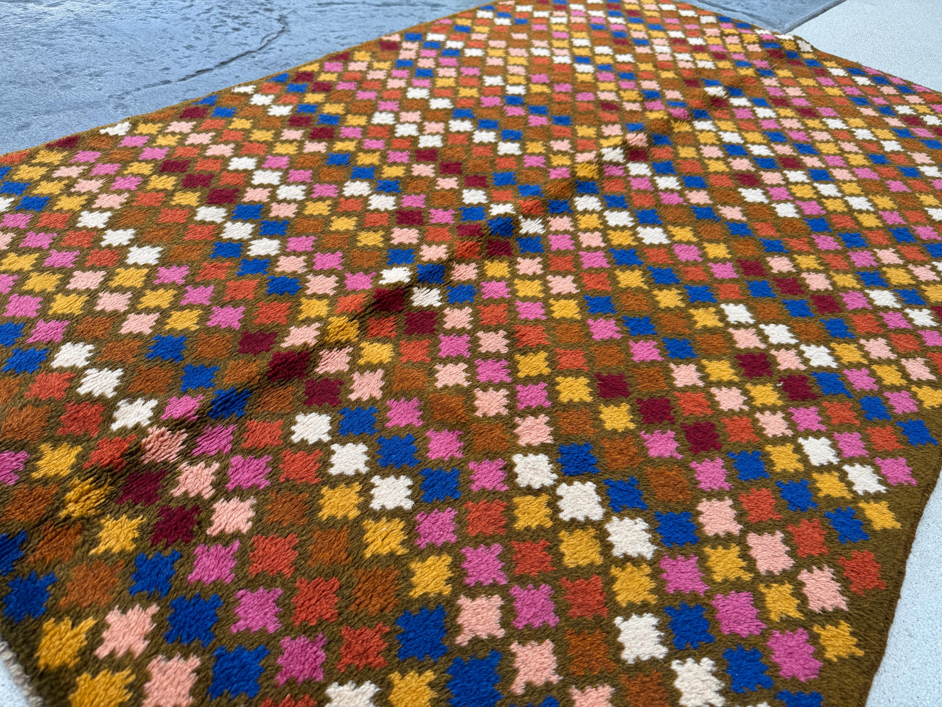 4x6 Handmade Vintage Afghan Baluch Rug | Olive Chocolate Brown White Navy Blue Rose Salmon Pink Peach Mustard Gold Brick Red Burnt Orange