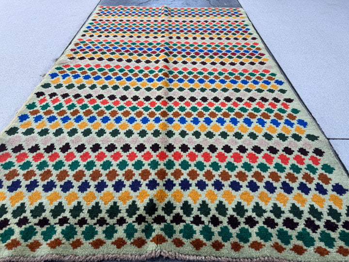 4x7 Handmade Vintage Afghan Baluch Rug | Mint Forest Pine Green Mustard Yellow Gold Copper Brown LIght Grey Black Burnt Orange Brick Red