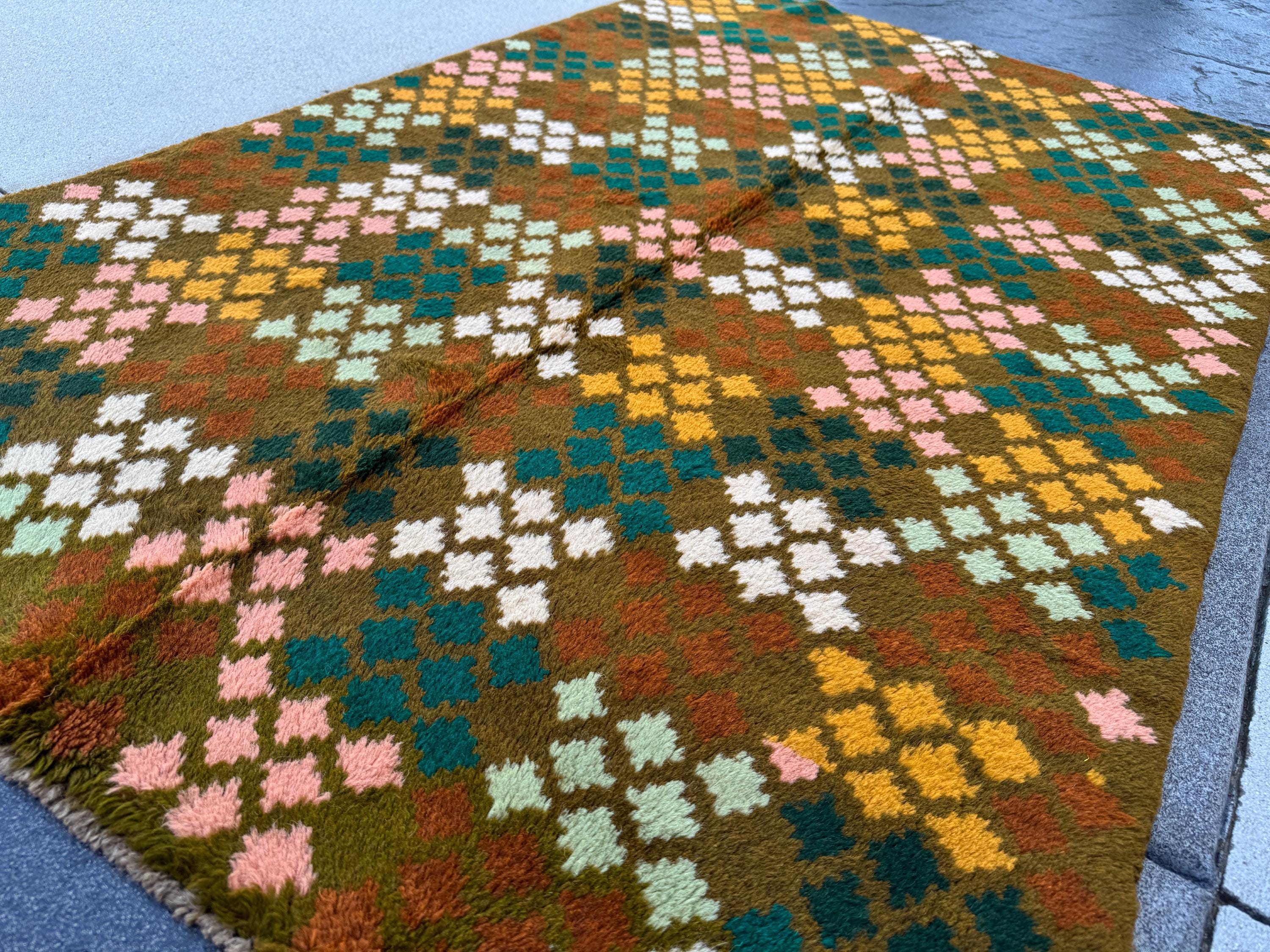4x6 Handmade Vintage Afghan Baluch Rug | Olive Forest Pine Mint Green White Chocolate Brown Mustard Yellow Gold Salmon Pink Peach | Wool