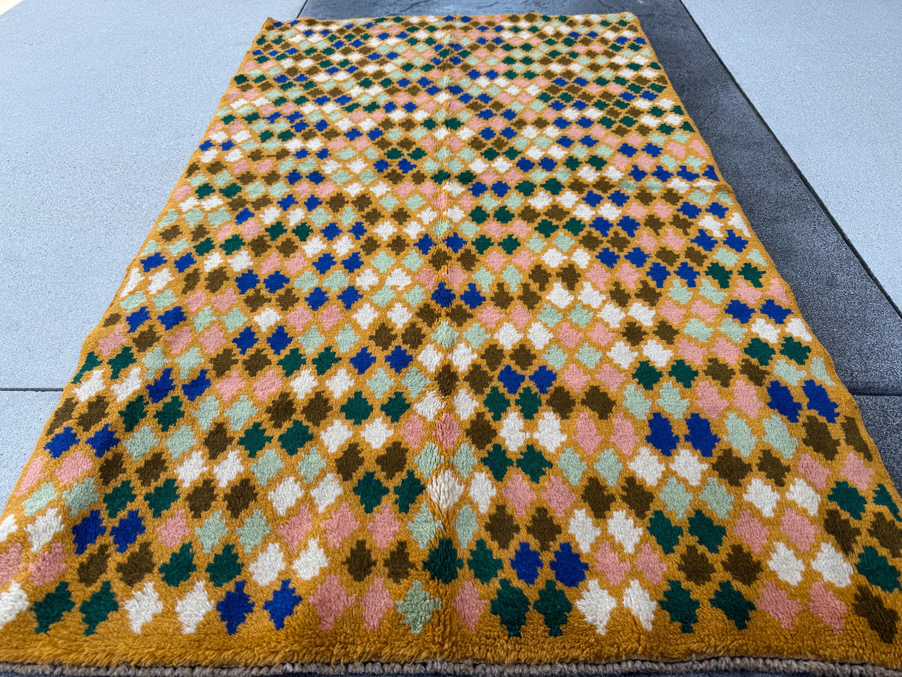 4x6 Handmade Vintage Afghan Baluch Rug | Mustard Yellow Olive Forest Mint Green Salmon Pink Peach Navy Blue White | Wool Flatwoven