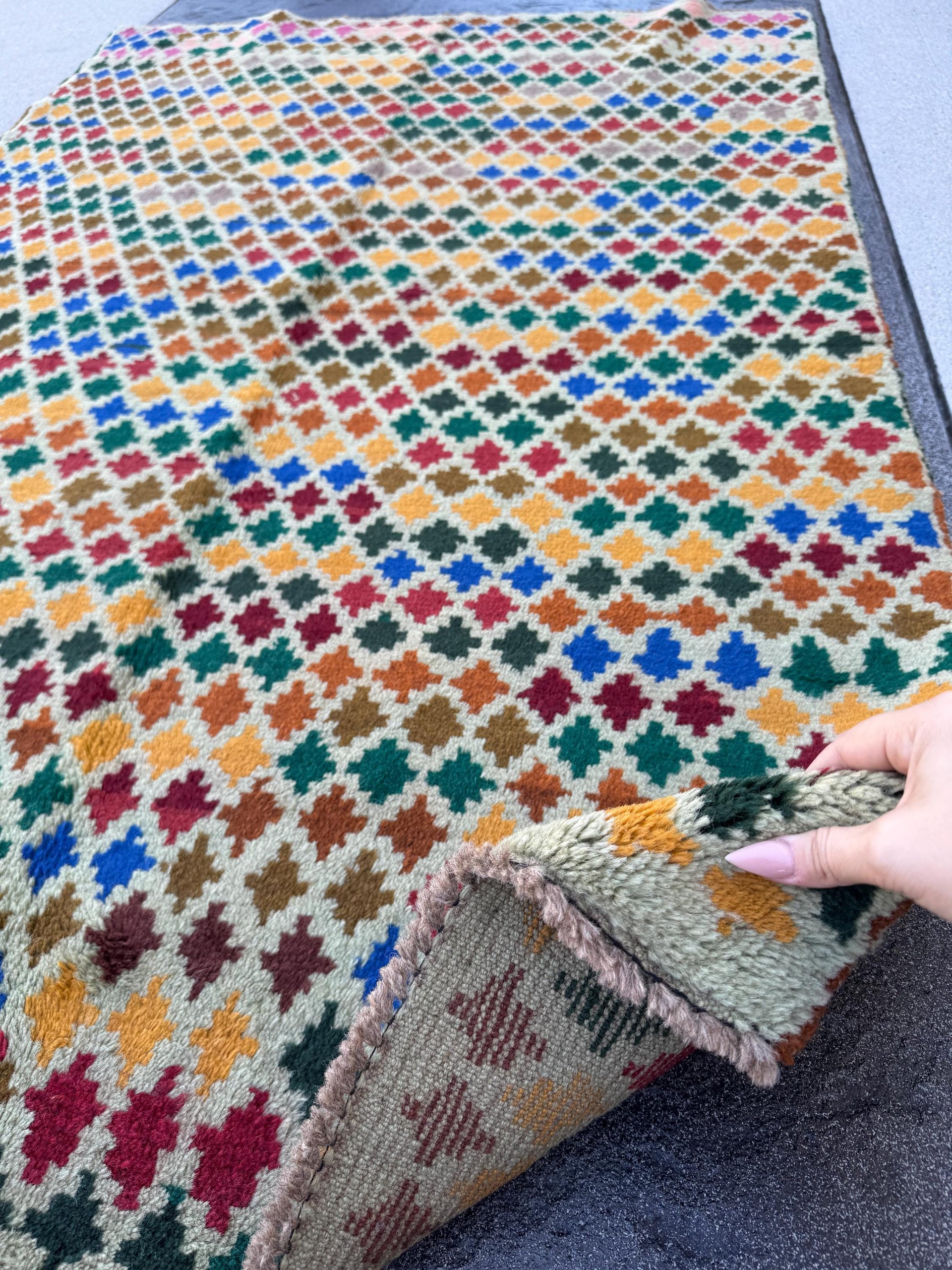 4x6 Handmade Vintage Afghan Baluch Rug | Cream Beige Forest Olive Green Brick Red Mustard Yellow Gold Navy Blue Burnt Orange Tan Grey | Wool