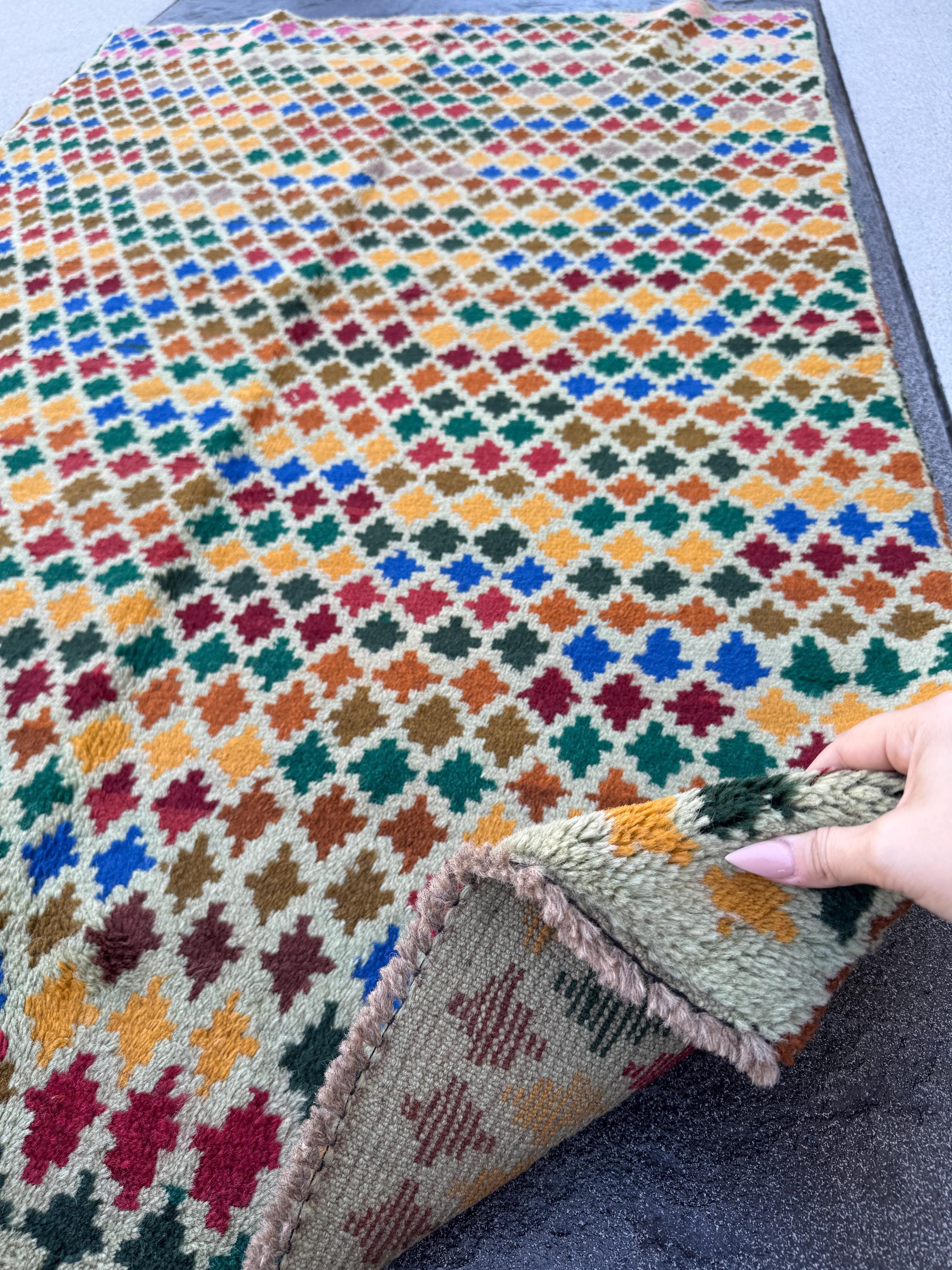 4x6 Handmade Vintage Afghan Baluch Rug | Cream Beige Forest Olive Green Brick Red Mustard Yellow Gold Navy Blue Burnt Orange Tan Grey | Wool
