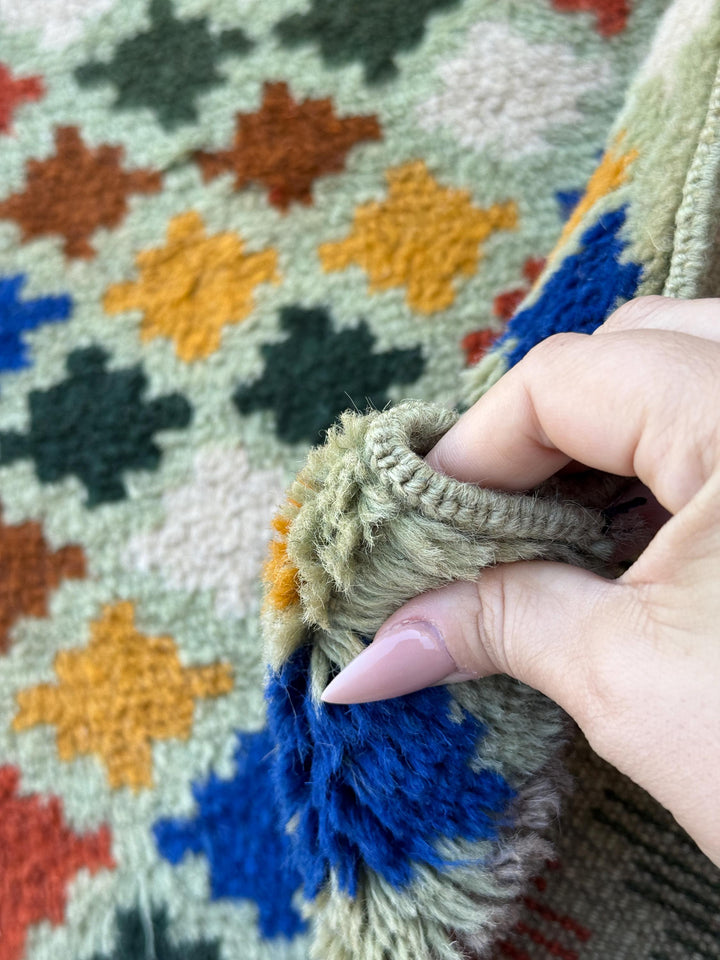4x6 Handmade Vintage Afghan Baluch Rug | Mint FOrest Pine Green Copper Brown White Burnt Orange Navy Blue Mustard Yellow Gold | Flatwoven